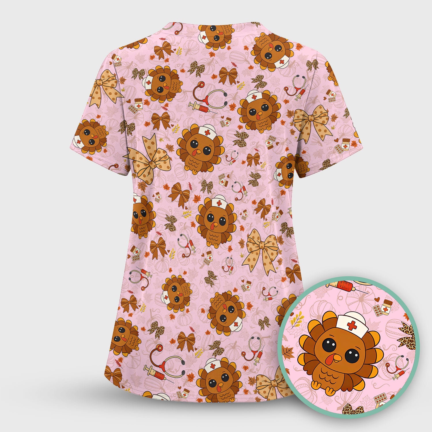 Thanksgiving Turkey Scrub for Nurses - Breathable Fabrics Nursing Uniform - Autumn Med Shirt Gift for Women