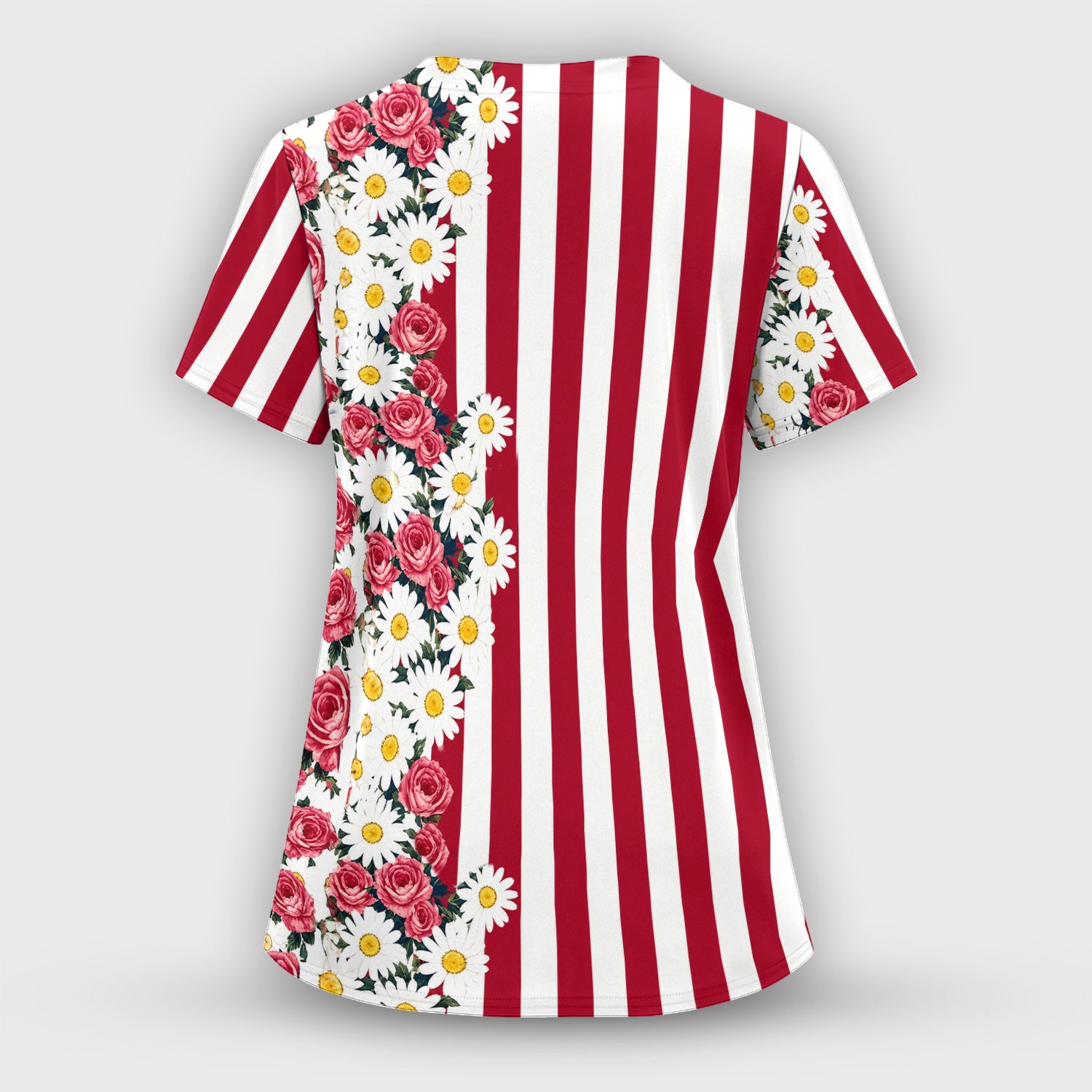 Floral American Flag Nurse Scrub Top for RN, CNA, Healthcare Workers, Patriotic Uniform Scrub Top, Comfortable Scrubs for Nurses