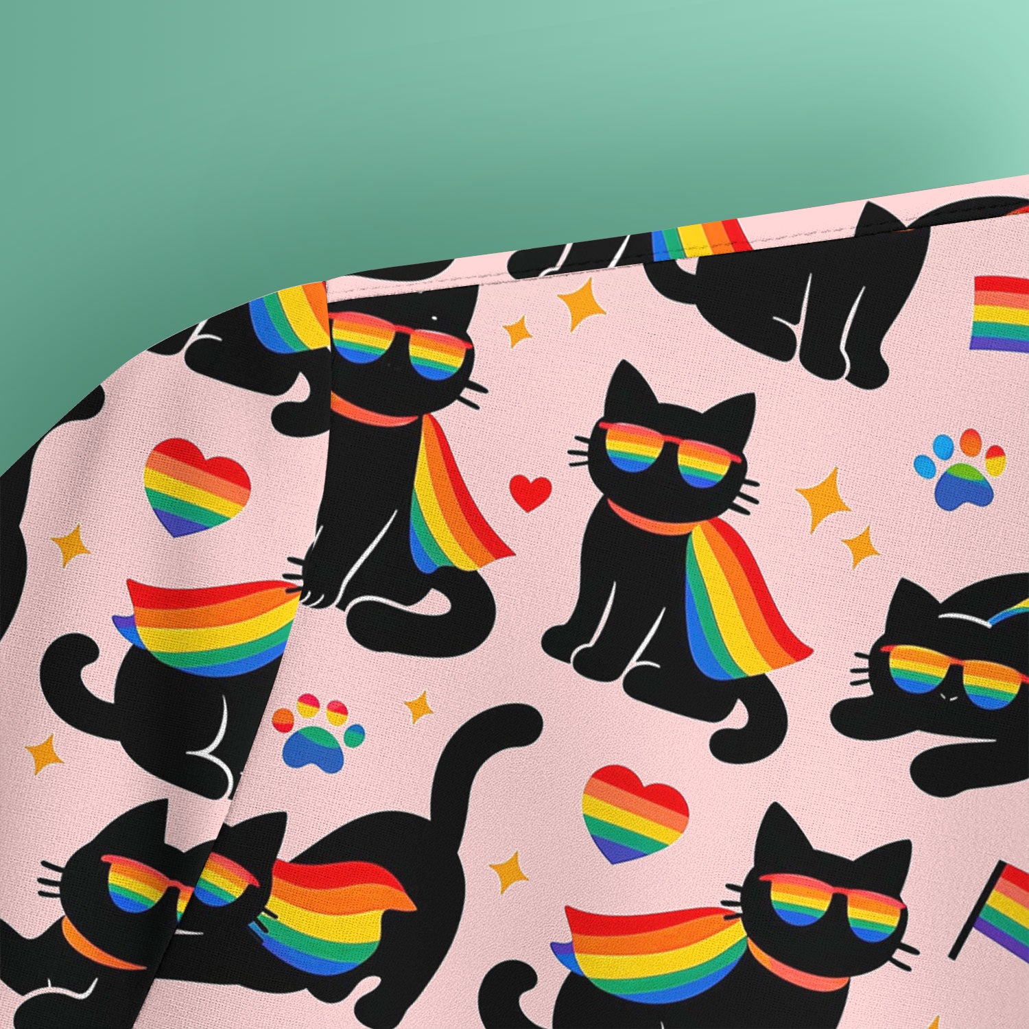 Rainbow Black Cat Pride Pattern Scrub Top, Breathable Fabrics Nursing Uniform