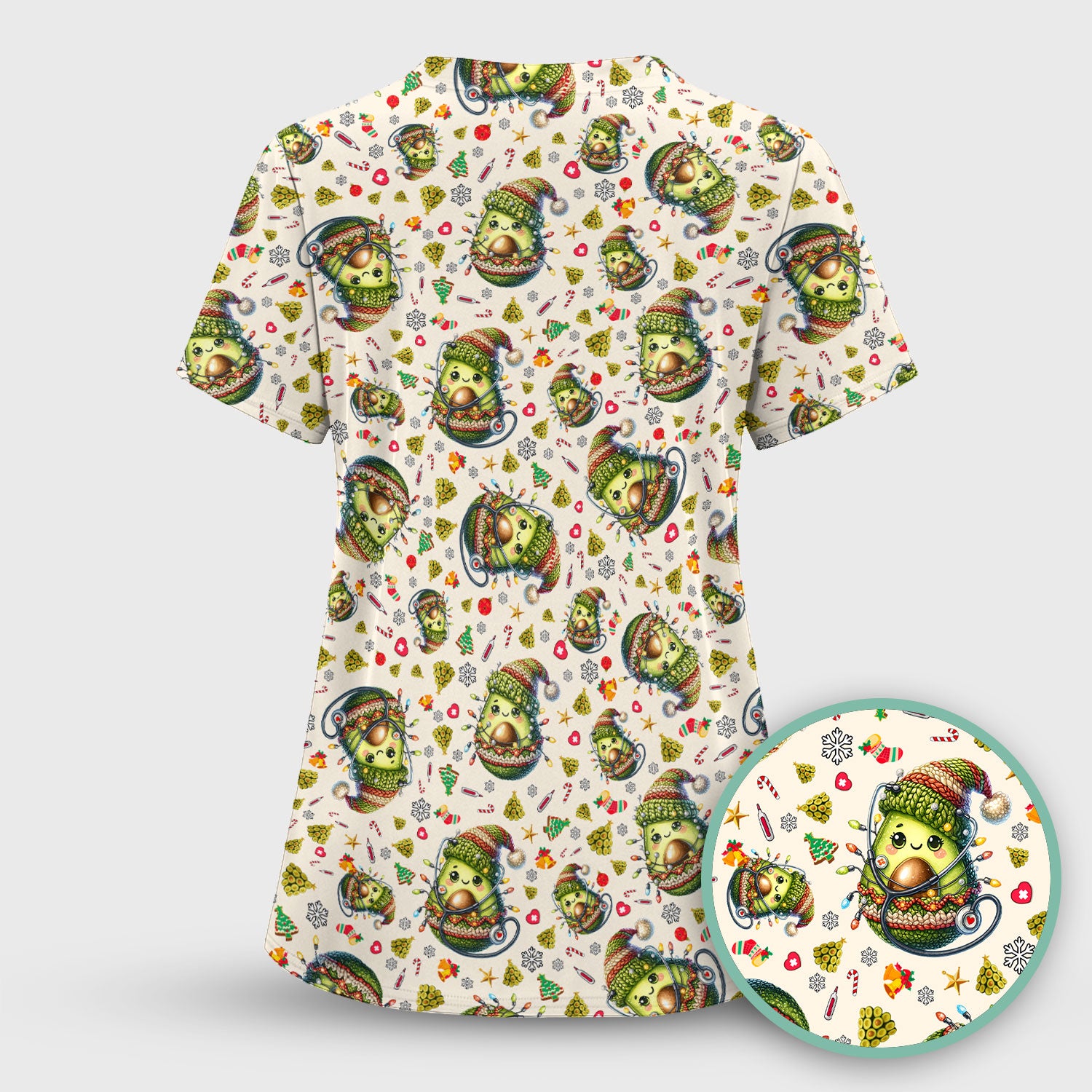 Avocado Scrub Top for Nurse - Funny Christmas Nursing Shirt - Cute Holiday Medical Uniform for Women RN LPN CNA