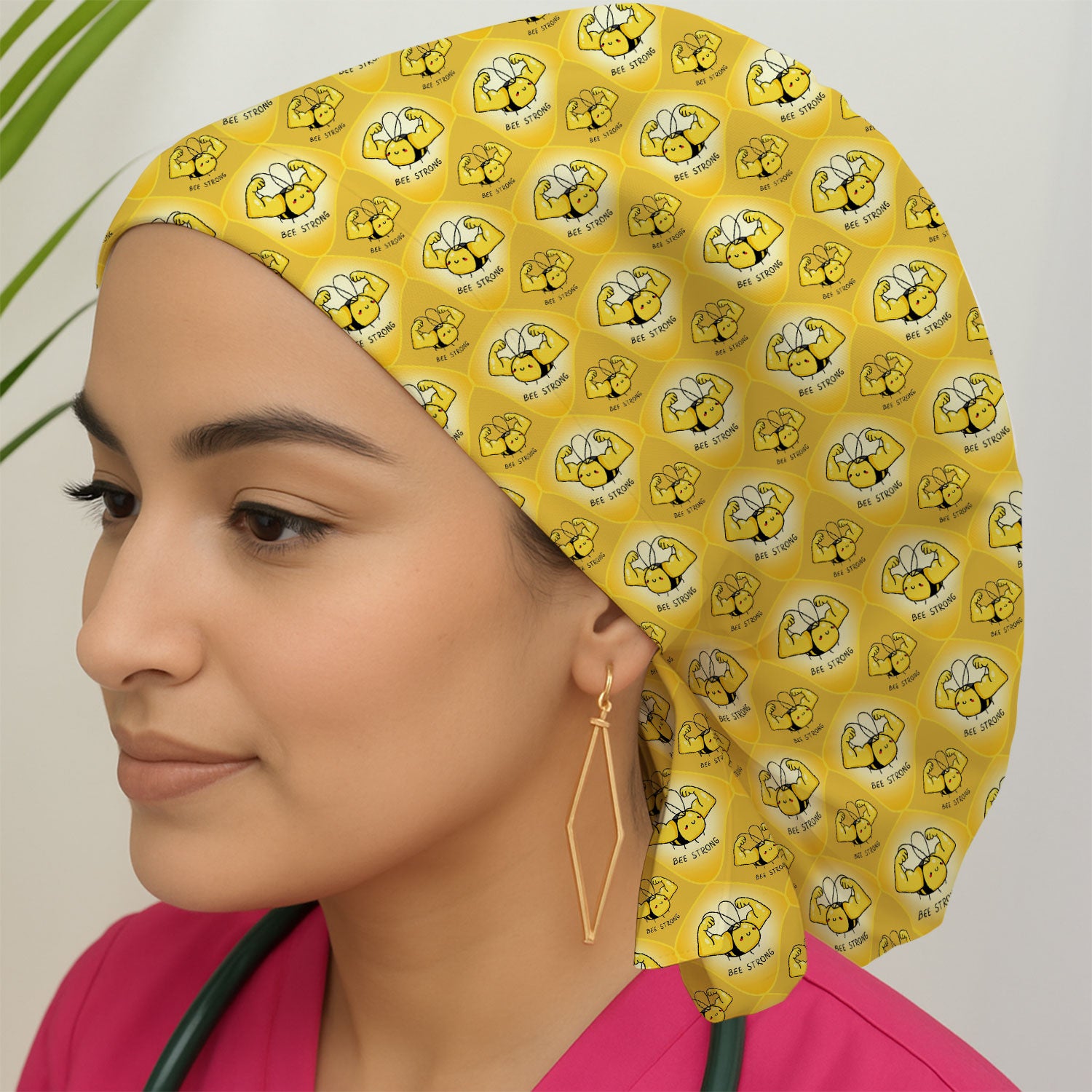 Bee Strong Honey Bee Pattern Surgical Cap, Breathable Fabrics Caps Uniform