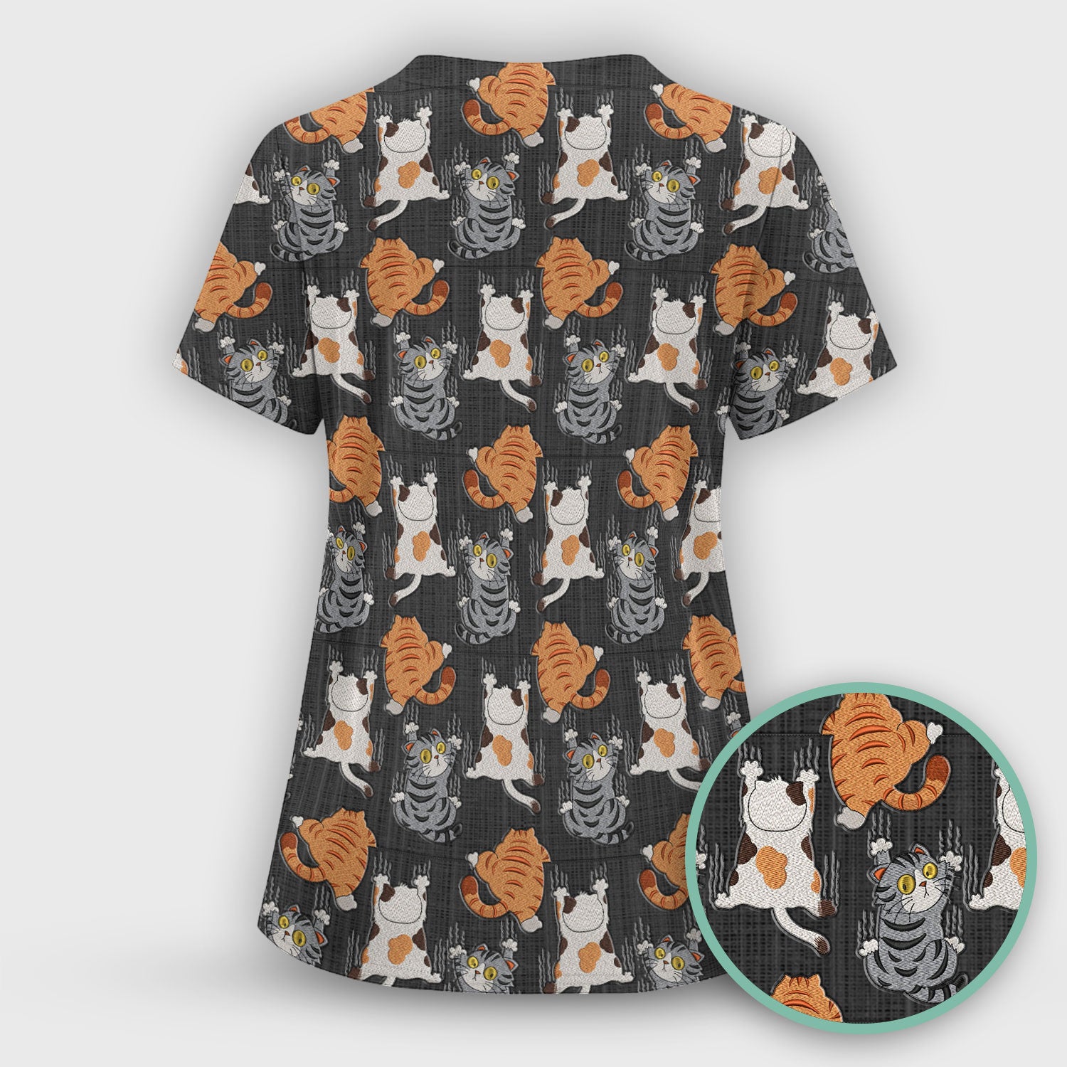 Cute Cat Pattern Nurse Scrub Top, Cats Medical Pattern Shirt, Breathable Fabrics Nursing Uniform
