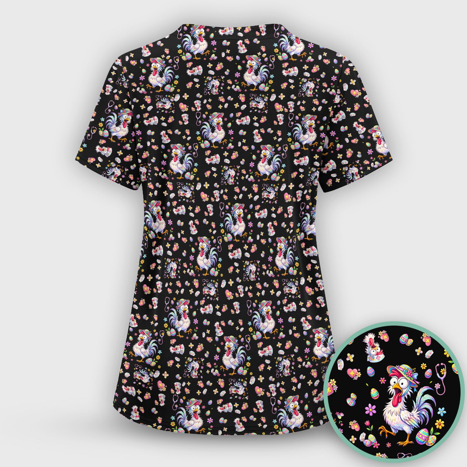 Funny Easter Nurse Chicken Pattern Scrub Top, Comfortable Scrubs for Nurses