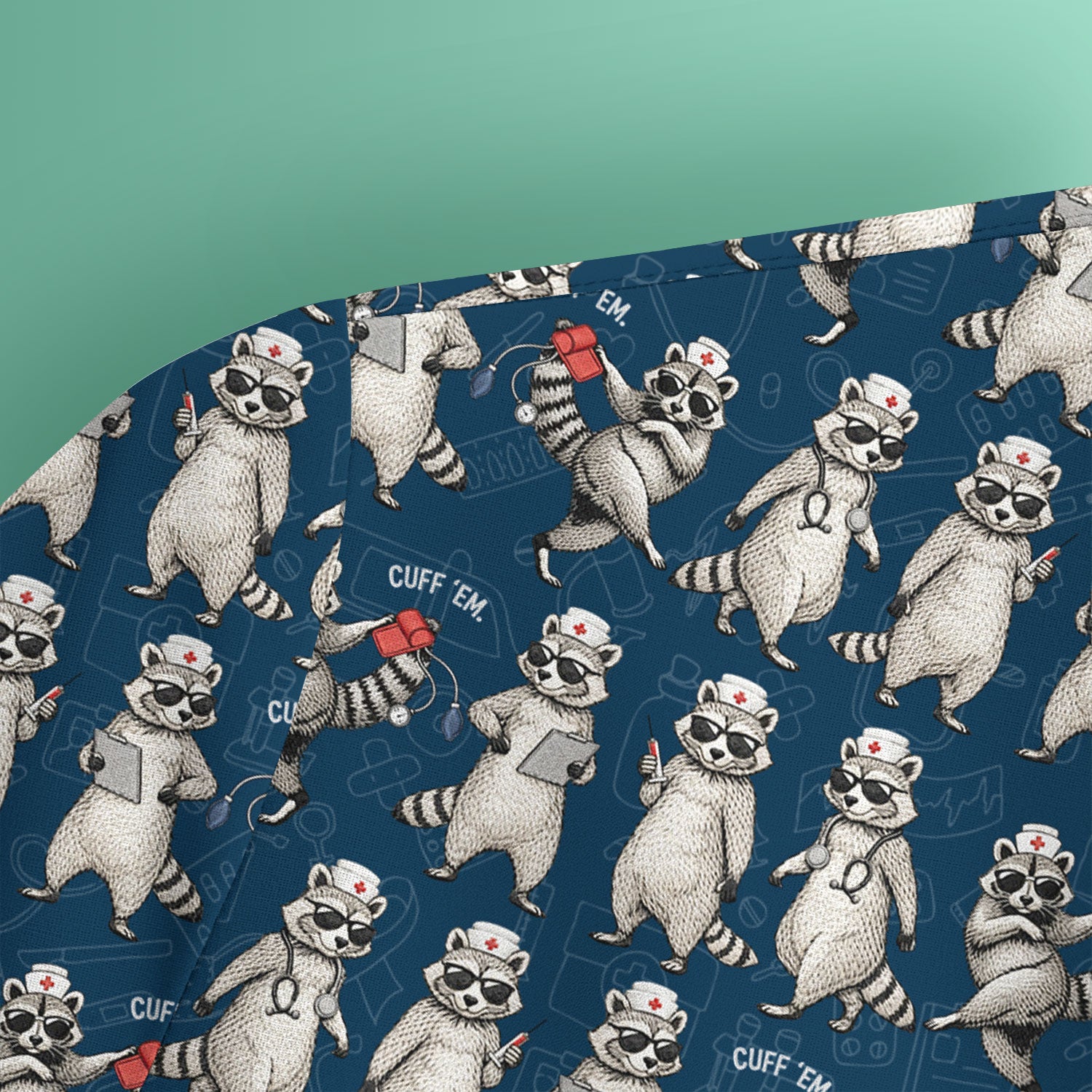 Funny Raccoon Nurse Pattern Scrub Top, Comfortable Scrubs For Nurses