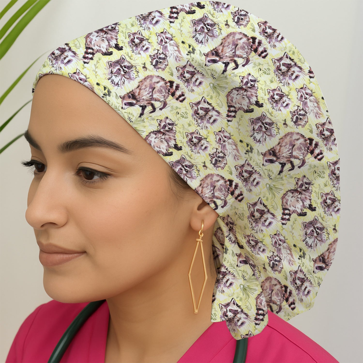 Cute Woodland Raccoon Forest Animal Pattern Scrub Cap, Surgical Caps for Doctors