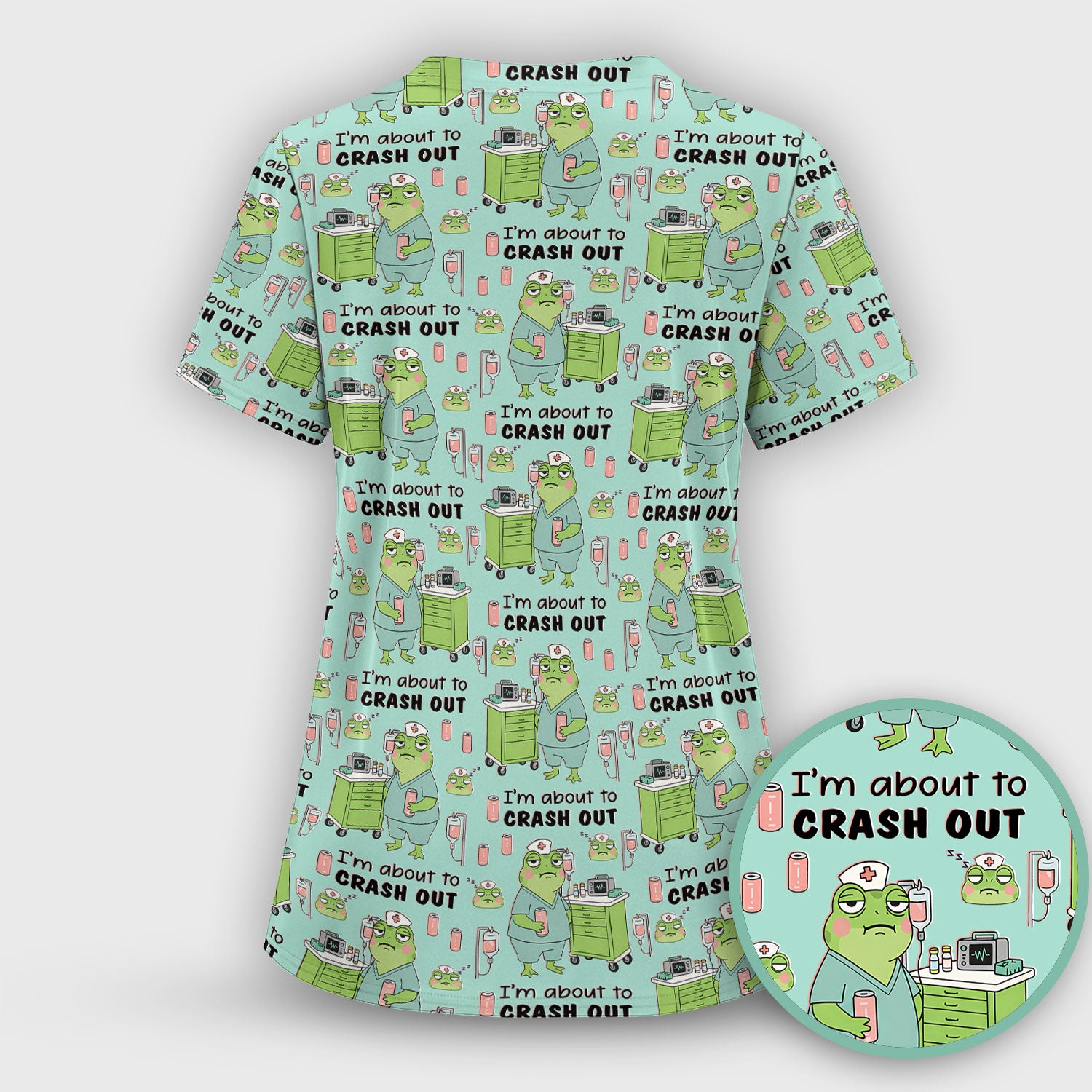 Funny Frog Pattern Nurse Scrub Set, I’m About to Crash Out Nurse Shirt, Breathable Fabrics Nursing Uniform