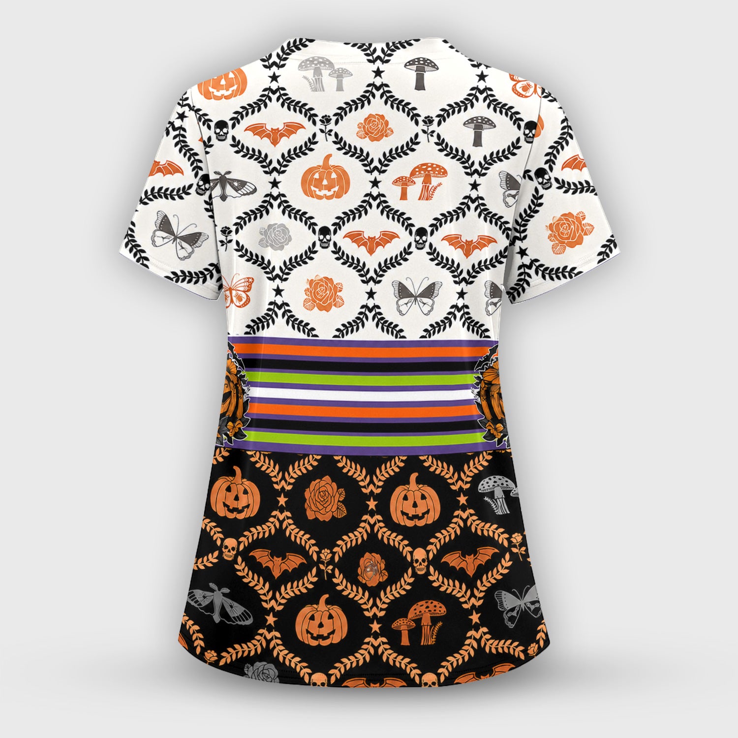 Halloween Checkered Pumpkin With Bow Pattern Scrub Top, Comfortable Scrubs for Nurses
