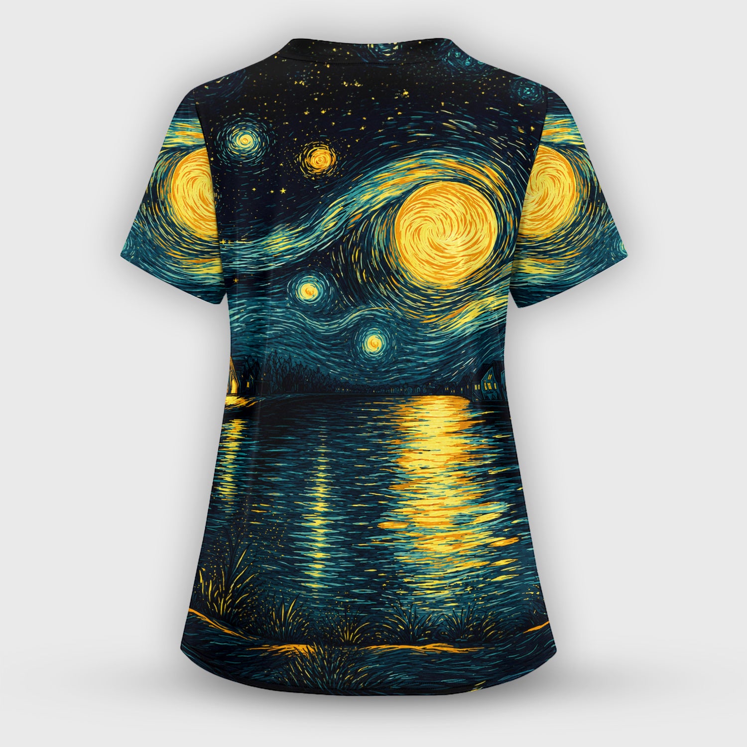 Starry Moonlit Black Cat Scrub Top, Comfortable Scrubs for Nurses