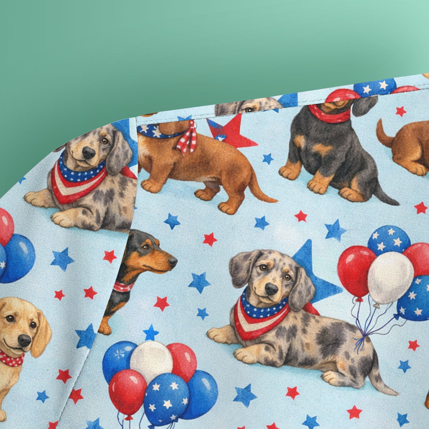 Cute Patriotic Dachshund Balloon Star Pattern Scrub Top, Comfortable Scrubs For Nurses