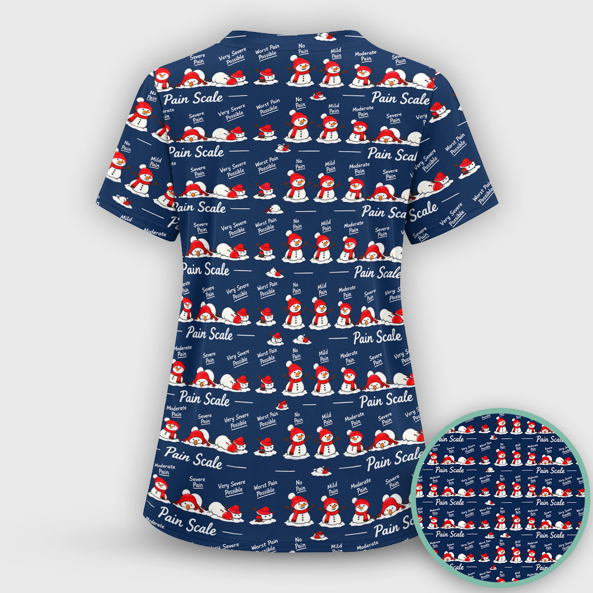 Funny Christmas Snowman Pain Scale Scrub Set, Scrub Pants and V Neck Top