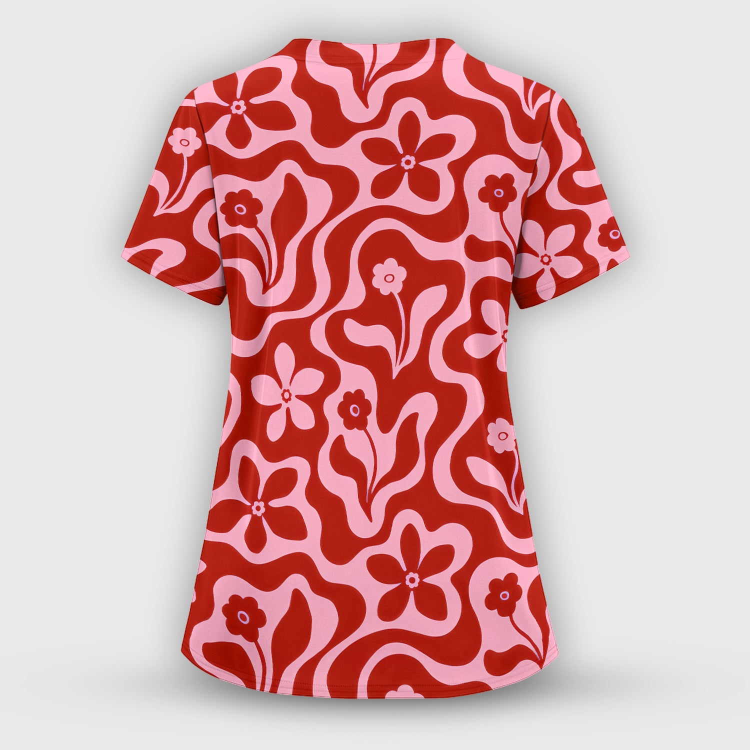 Retro Pink Floral Pattern, Groovy Medical Scrub Set, Scrub Pants and V Neck Top