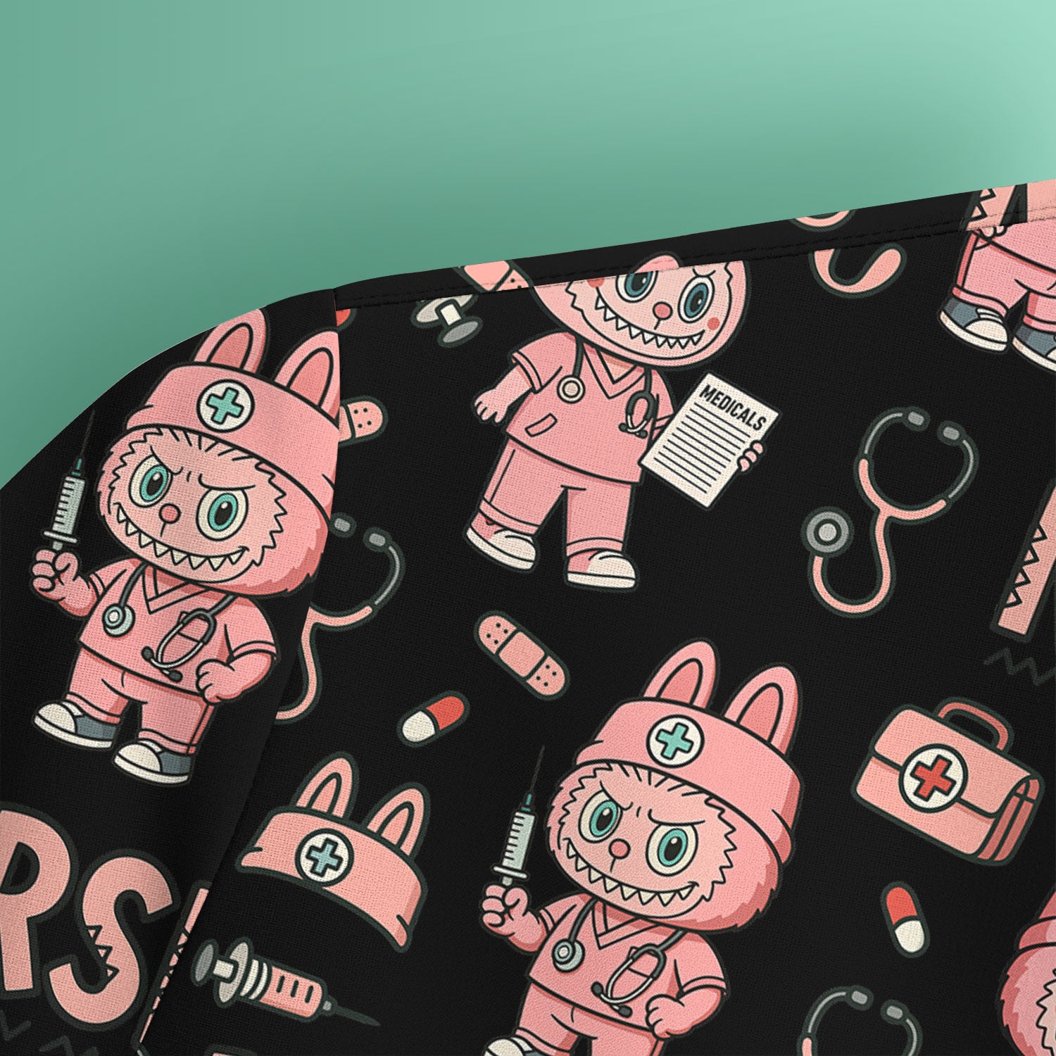 Bunny Cartoon Nurse Scrub Shirt  Cute Medical Top for Women CNA RN Doctor - Fun Scrubs Gift Idea for Nurses, Students, Holiday Season