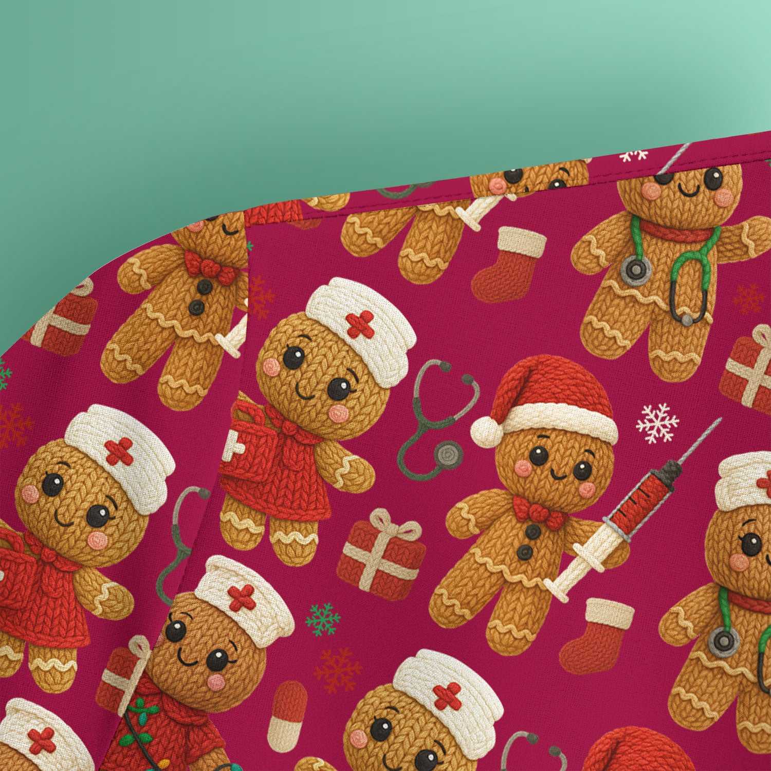 Christmas Scrub Tops for Women - Cute Gingerbread Nurse Pattern Medical Scrub Shirt - Festive Holiday Christmas Scrubs with Adorable Design