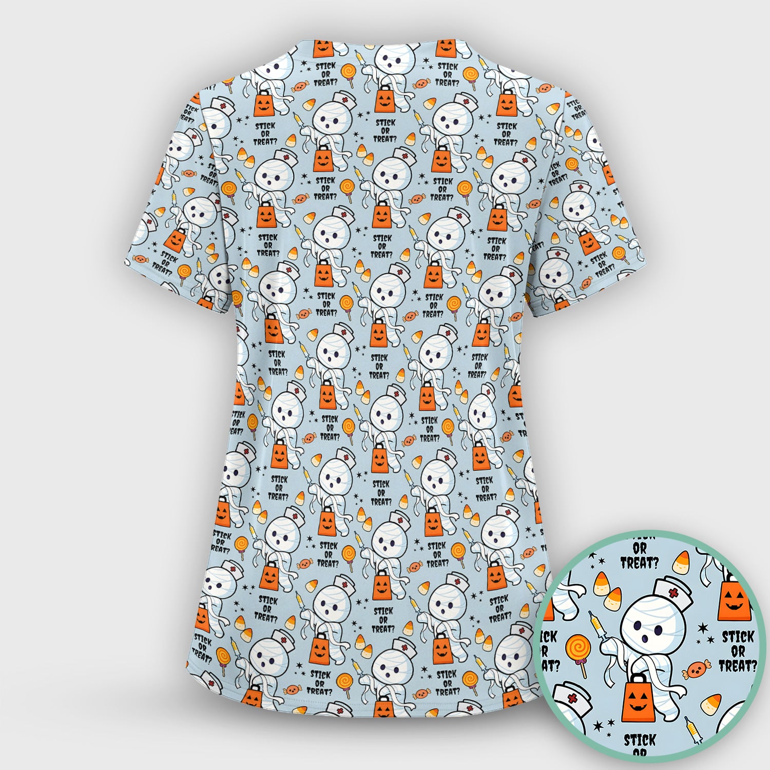 Funny Halloween Stick Or Treat Mummy Nurse Scrub Top, Comfortable Scrubs for Nurses