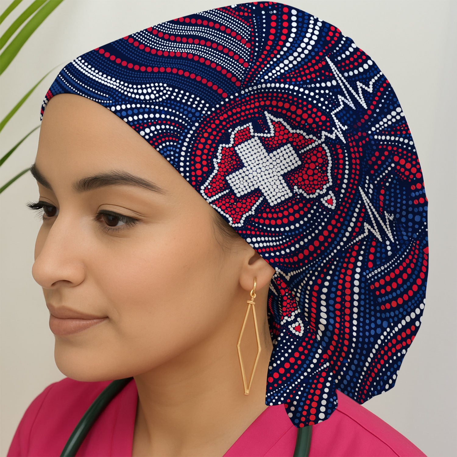Dot Art Medical Cross Heartbeat Print Scrub Cap, Bouffant Scrub Caps for Women