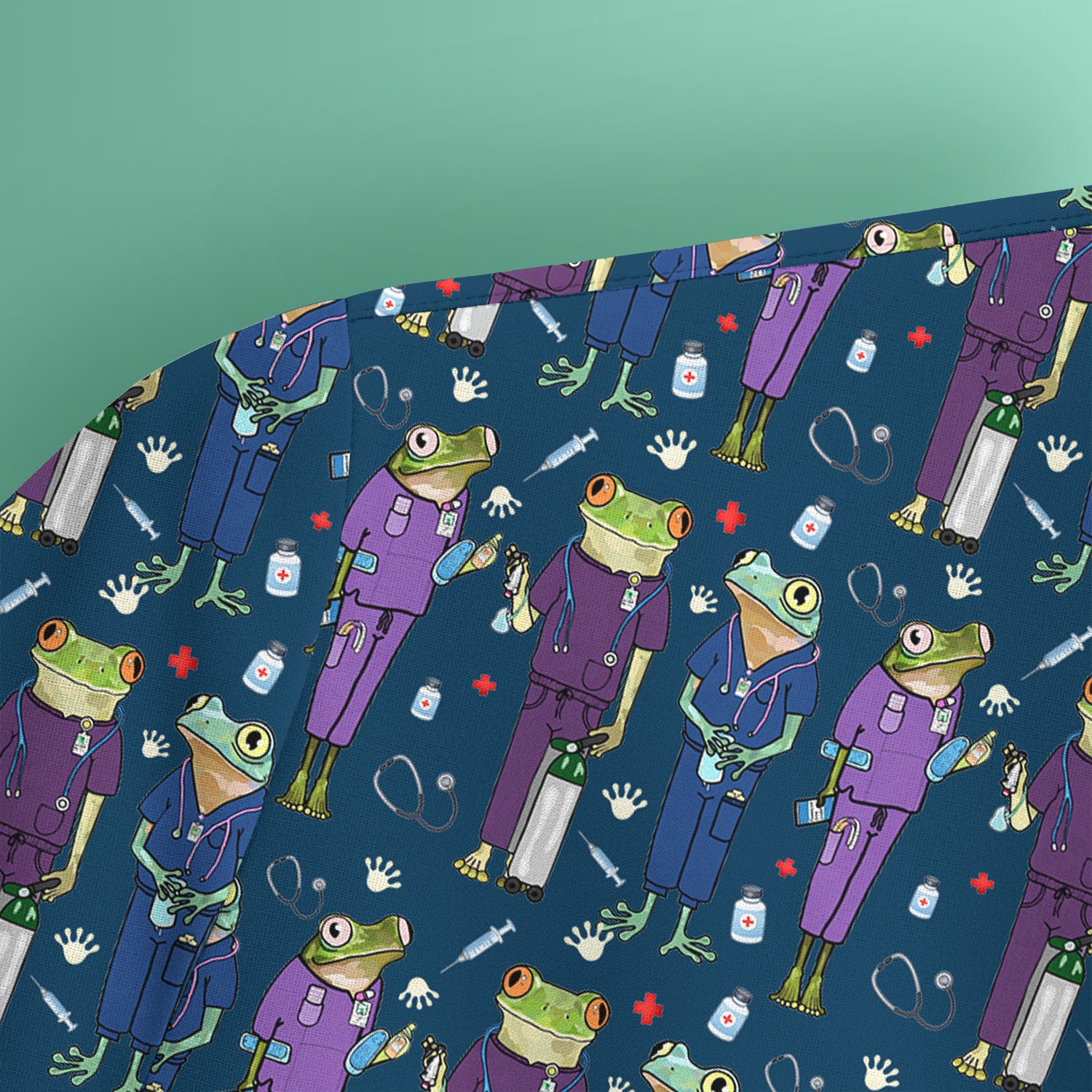 Funny Frog Nurse Pattern Scrub Top, Breathable Healthcare Uniform Top