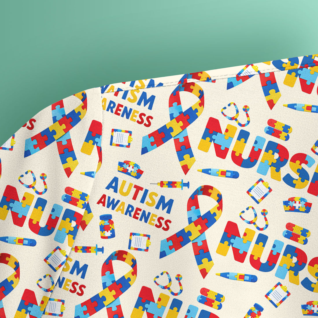 Autism Awareness Nurse Puzzle Ribbon Print Scrubs, Comfortable Scrubs for Nurses