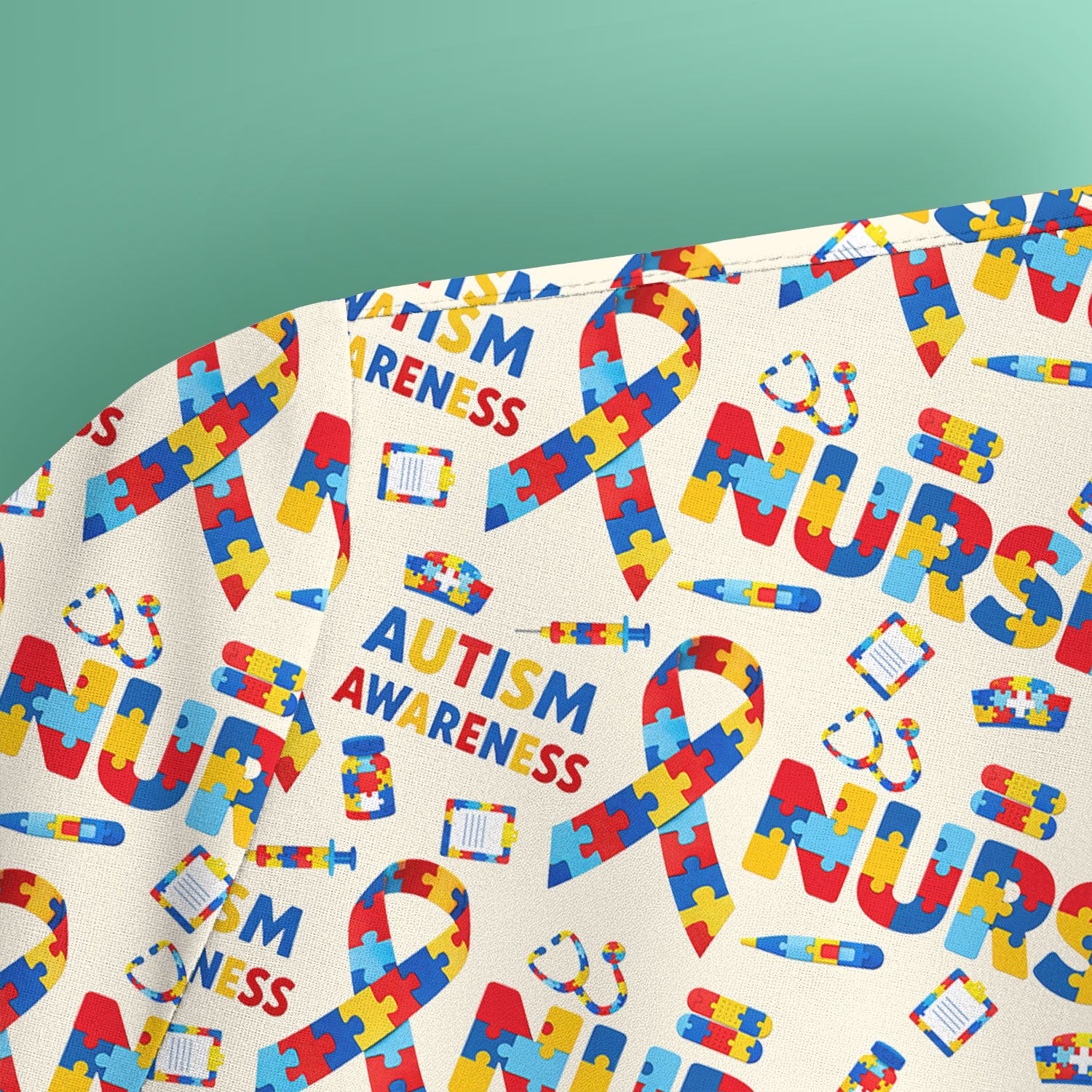 Autism Awareness Nurse Puzzle Ribbon Print Scrubs, Comfortable Scrubs for Nurses