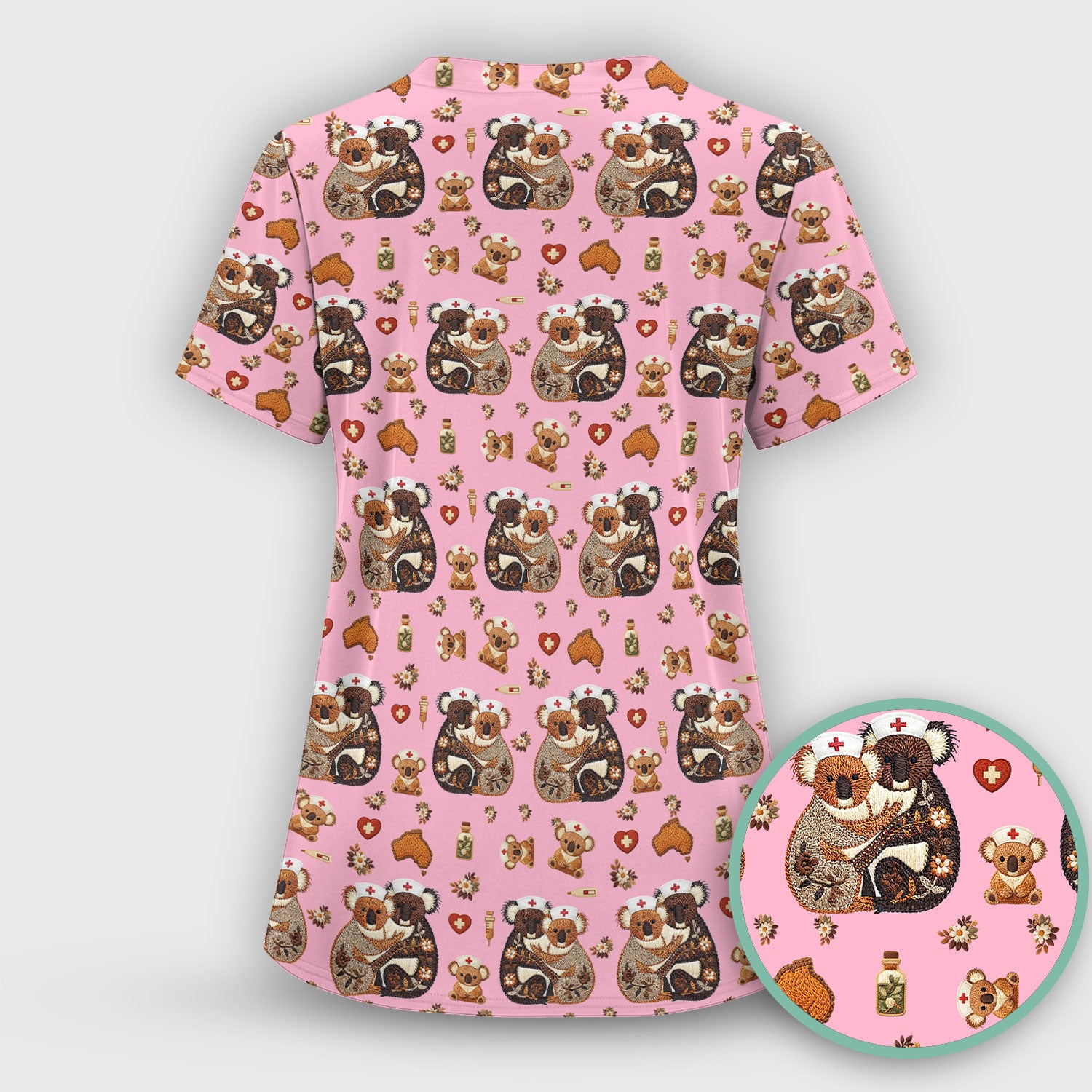 Cute Cartoon Koala Valentine Nurse Design Scrub Top, Breathable Fabrics Nursing Uniform