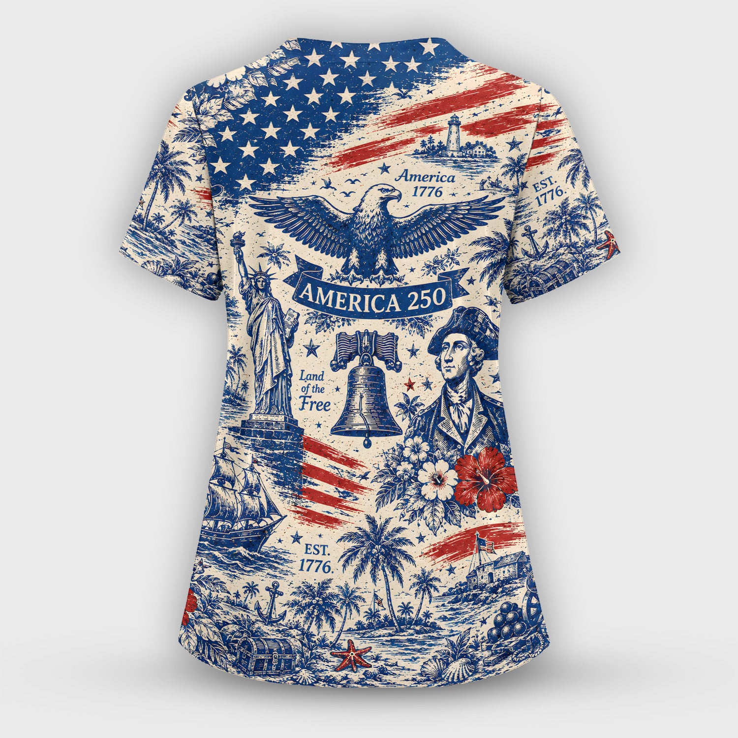 America 250 Eagle Liberty Pattern Scrub Top, Comfortable Scrubs for Nurses
