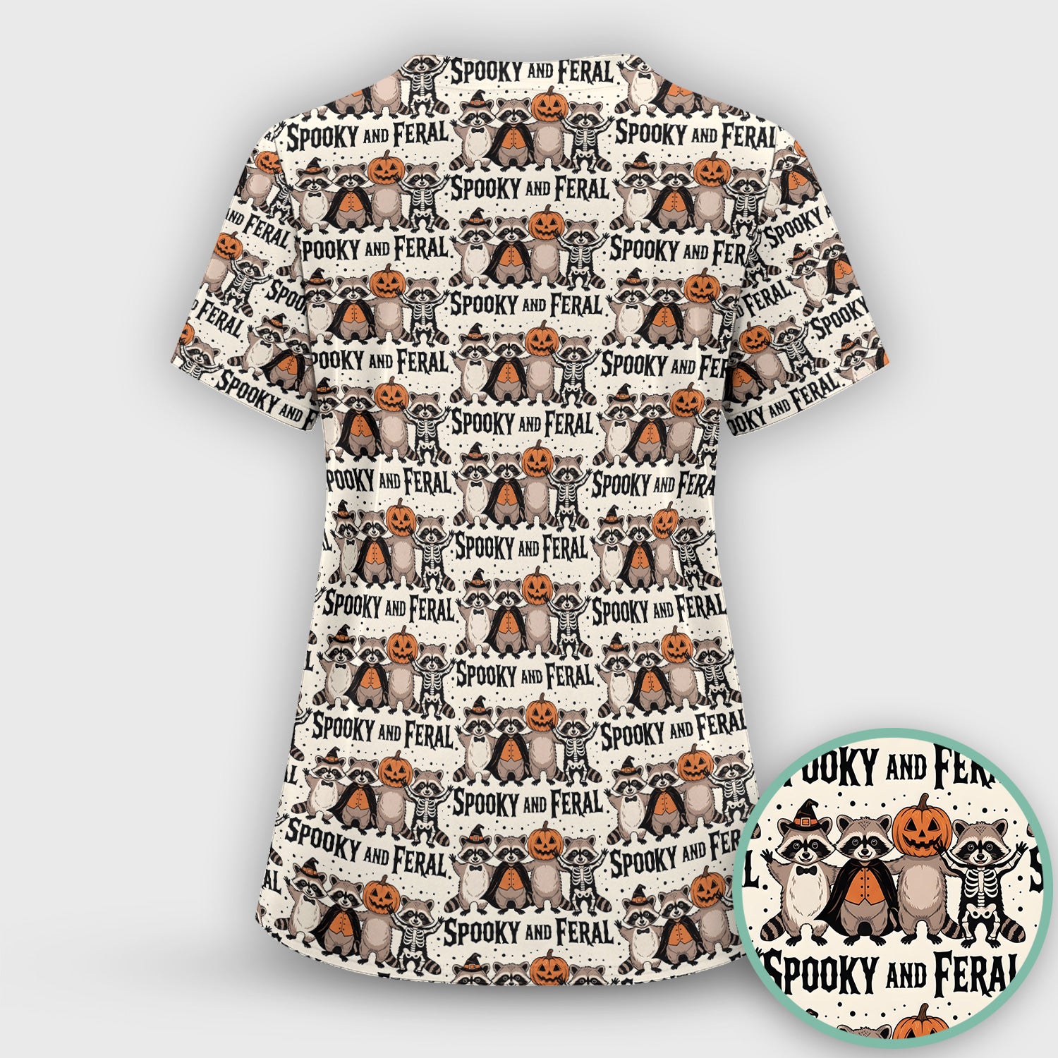 Spooky and Feral Raccoon Print Scrub Top, Comfortable Scrubs for Nurses