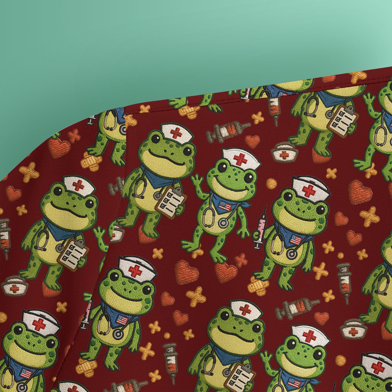 Frog Pattern Scrub Top, Cute Frog Scrub Shirt, Breathable Fabrics Nursing Uniform