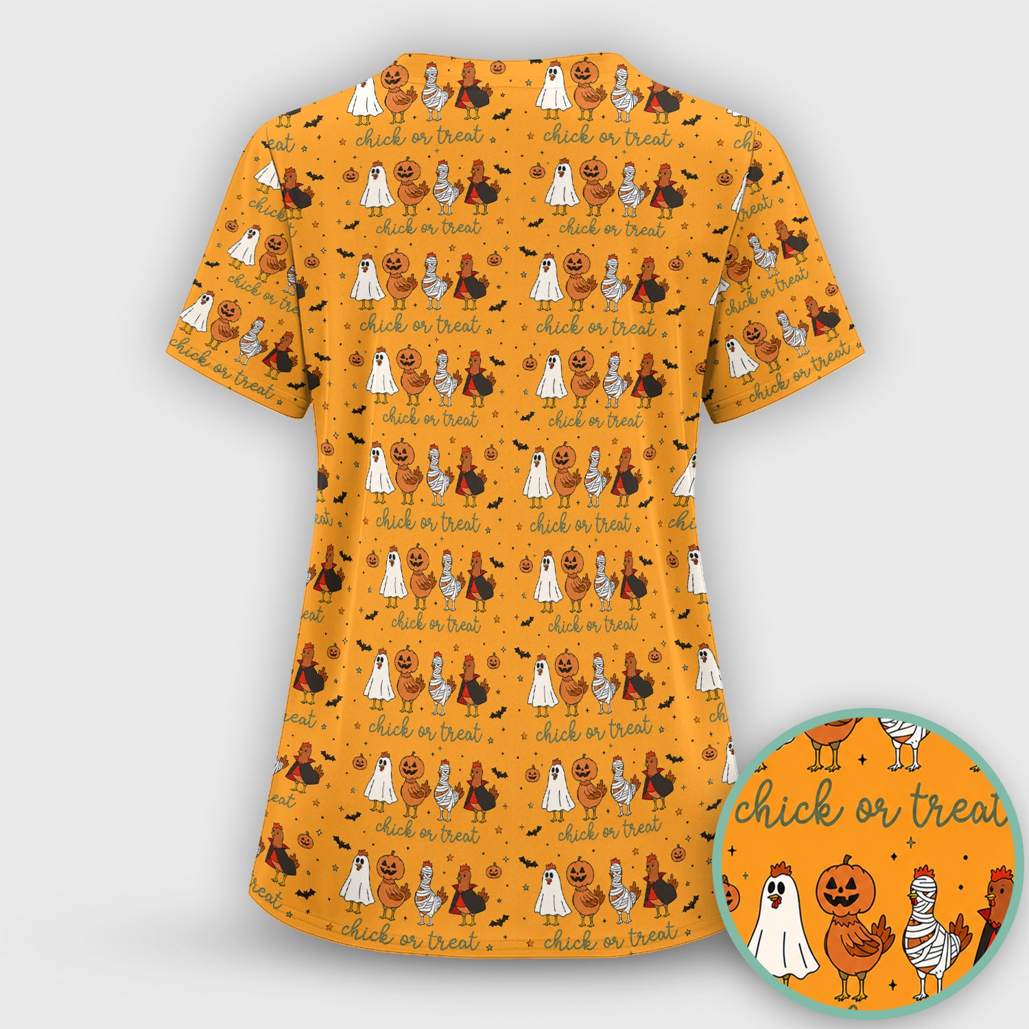 Funny Chick Or Treat Season Scrub Top, Comfortable Scrubs for Nurses
