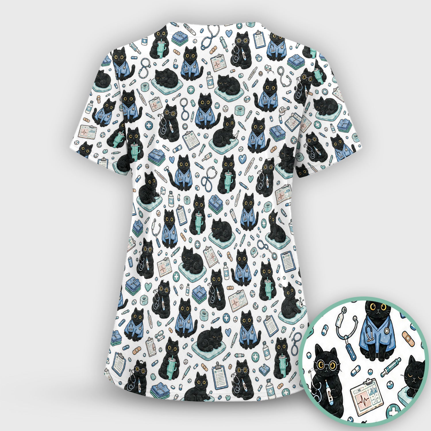 Black Cat Clinic Scrub Top, Comfortable Scrubs for Nurses