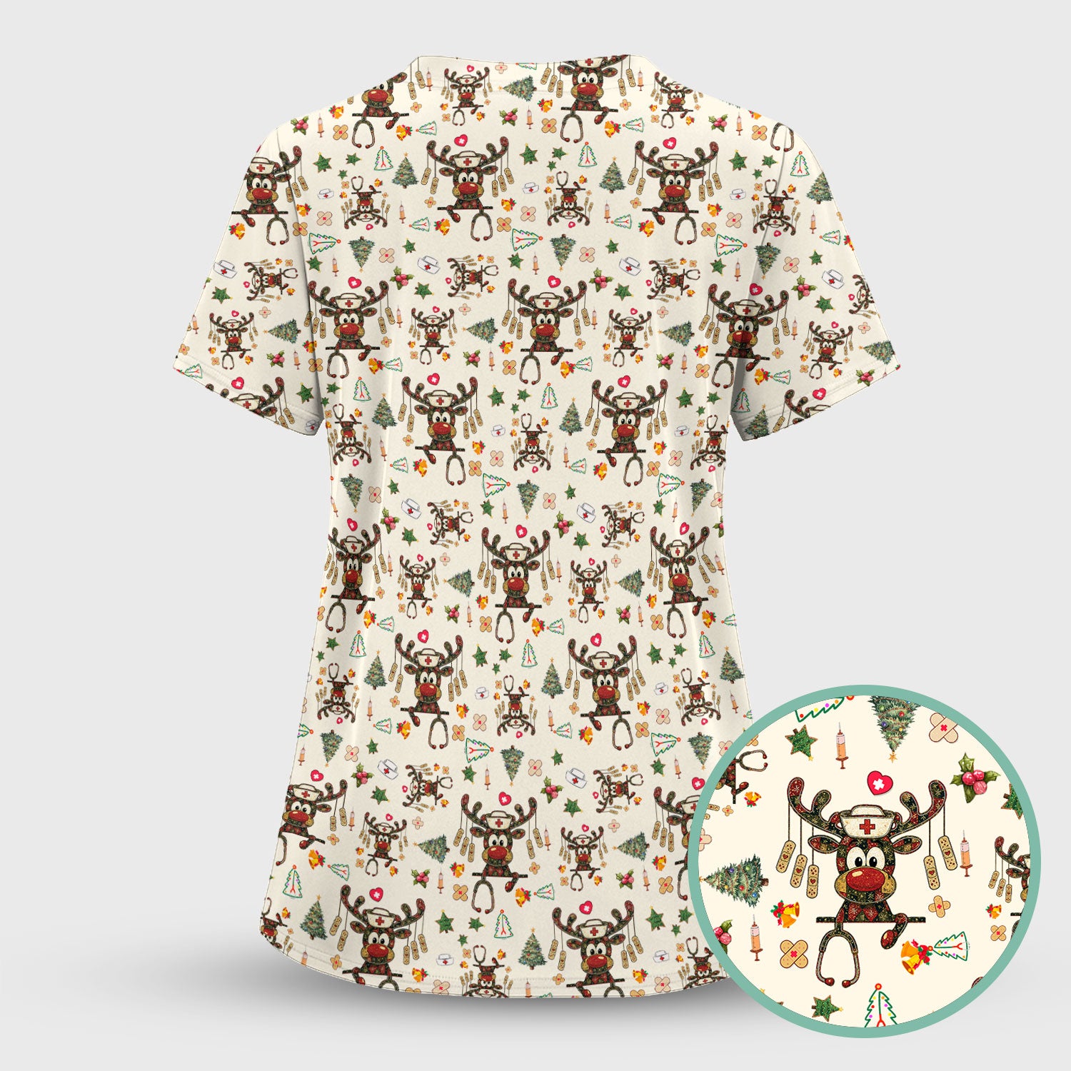 Reindeer Christmas Nurse Scrub Top - Funny Holiday Scrub Shirt - Cute Medical Uniform for Women RN LPN CNA Gift