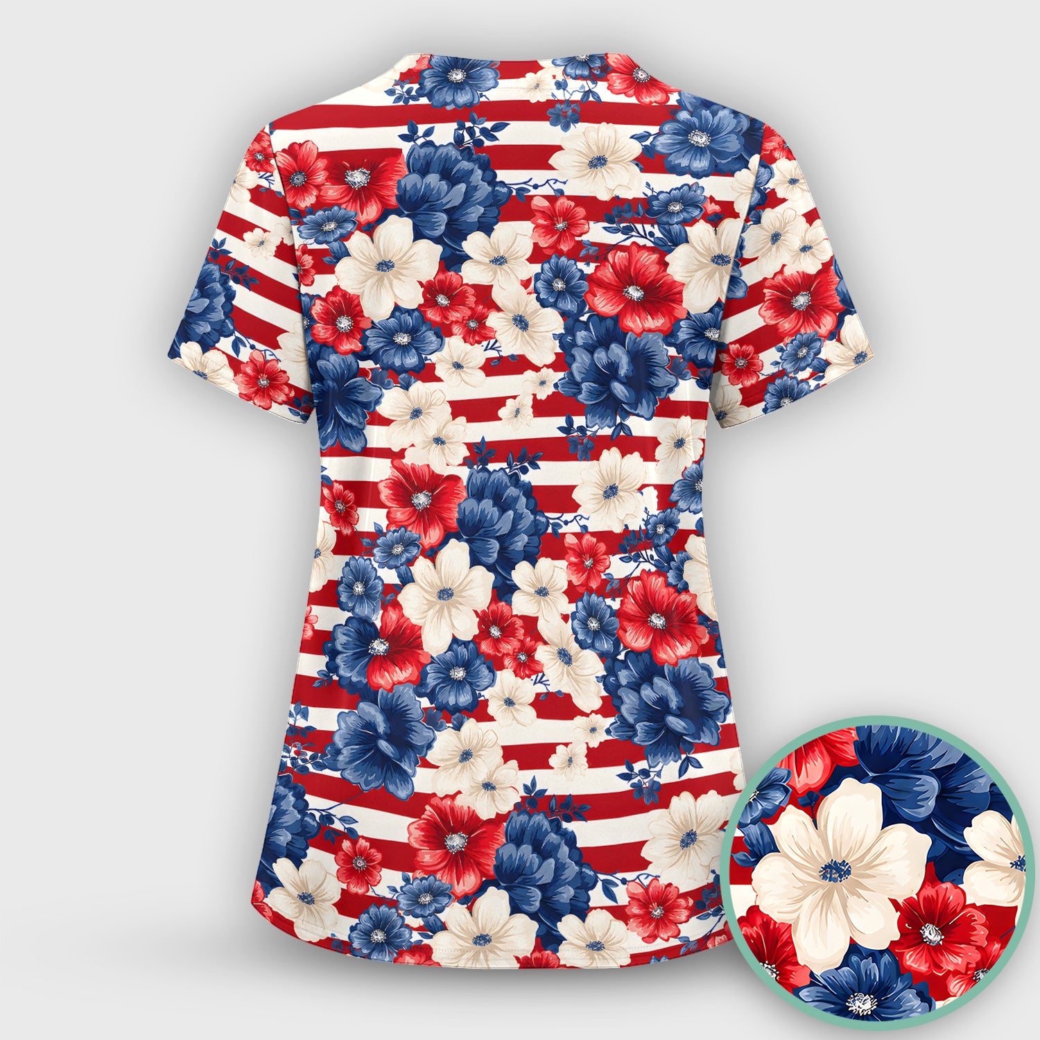 Patriotic Floral Nurse for RN & CNA, American Flag Healthcare Workers Medical Uniform Scrub Top, Comfortable Scrubs for Nurses