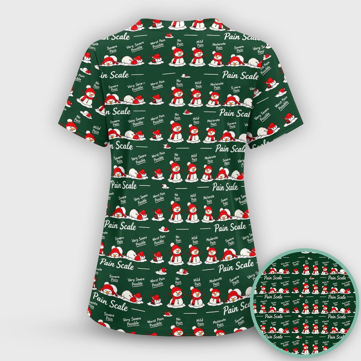 Funny Christmas Snowman Pain Scale Scrub Set, Scrub Pants and V Neck Top