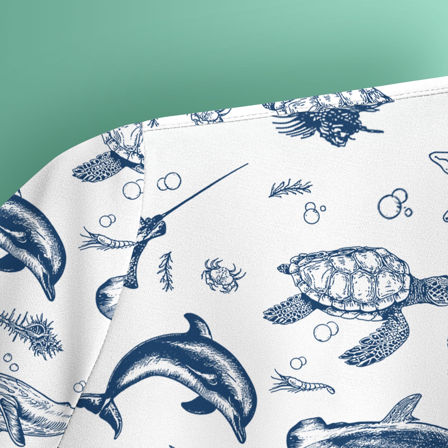 Marine Sea Life Pattern Scrub Top, Breathable Fabrics Nursing Uniform