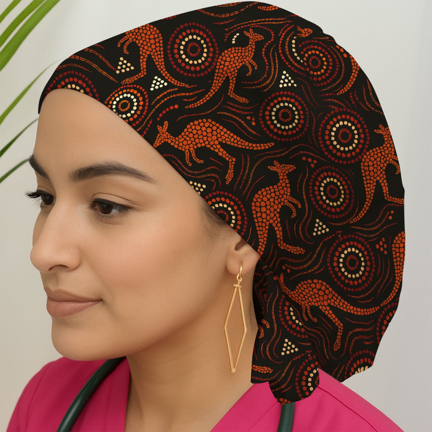 Australian Indigenous Medical Pattern Cap, Aboriginal Dot Art Kangaroo Nurse Scrub Hat,  Breathable Fabrics Nursing Uniform