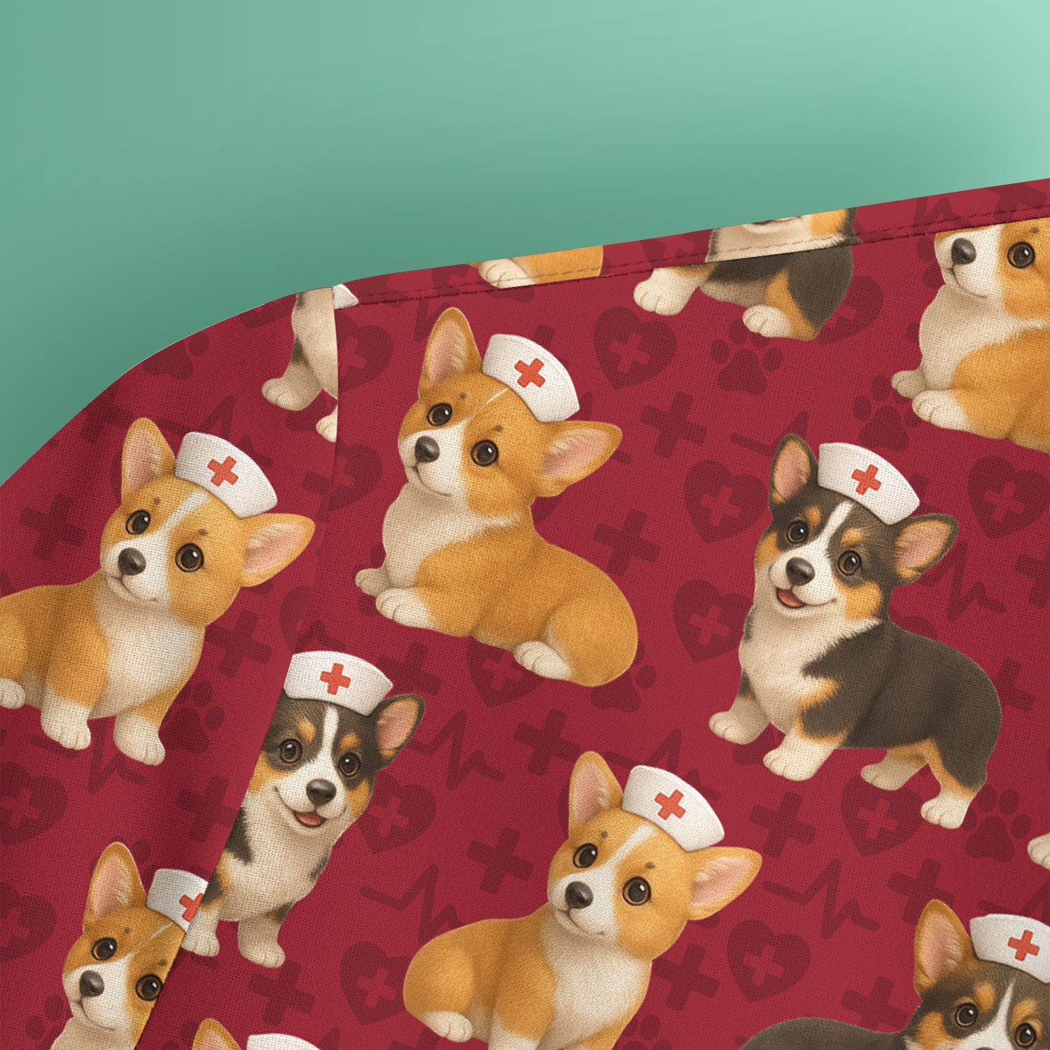 Christmas Corgi Scrubs for Women - Cute Dog Pattern Medical Scrub Top - Festive Holiday Christmas Scrubs with Adorable Corgi Design
