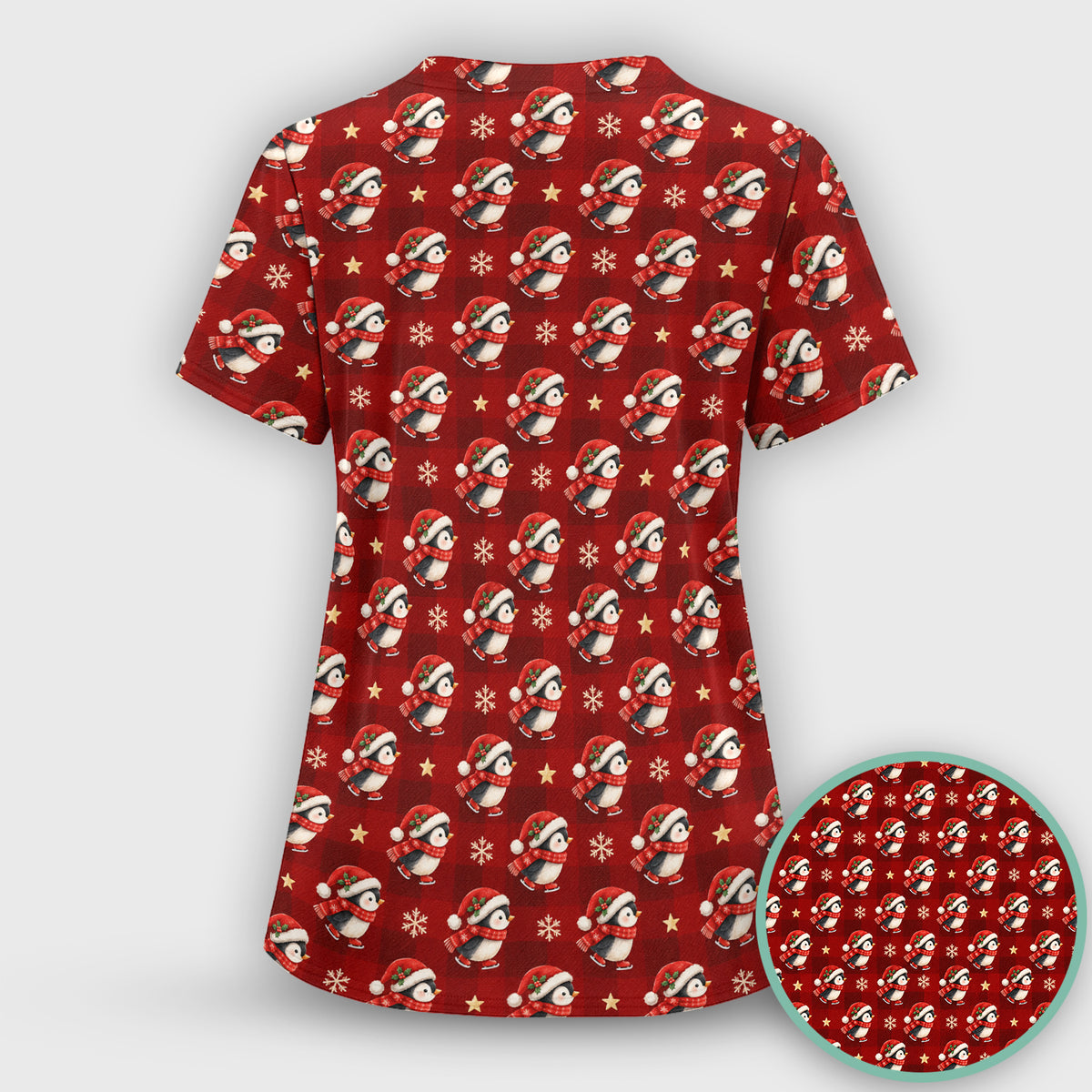 Cute Christmas Ice Skating Penguin Scrub Top, Comfortable Scrubs for Nurses