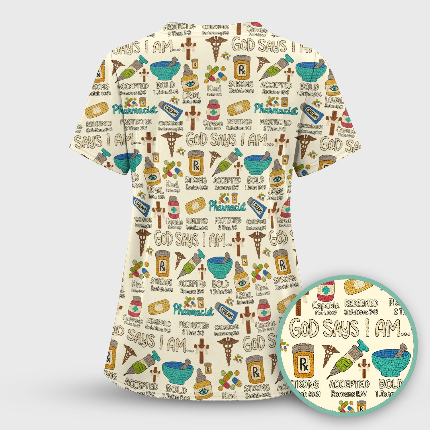 God Says I Am Pharmacist Scrub Top - Christian Pharmacy Scrubs for Women - Faith Inspired Medical Uniform - Bible Verse Nurse Shirt