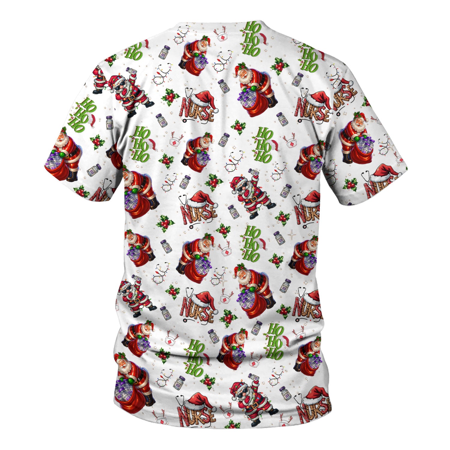 Christmas Nurse Scrub Top Multi Color - Funny Santa Claus Scrub Shirt for Women - Cute Holiday Nursing Work Shirt with Pockets