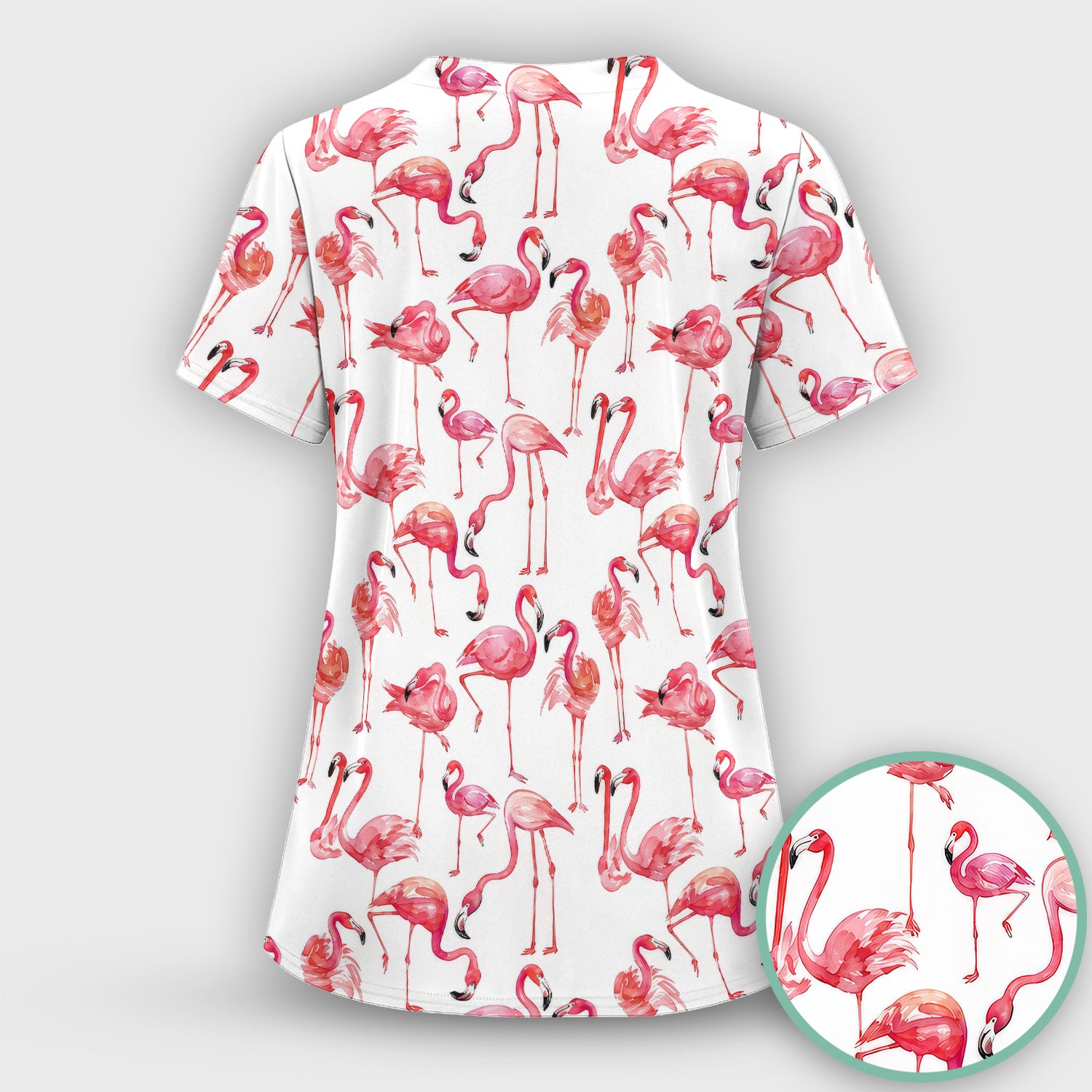 Pink Flamingo Tropical Bird Pattern Nurse Scrub Top, Comfortable Scrubs for Nurses