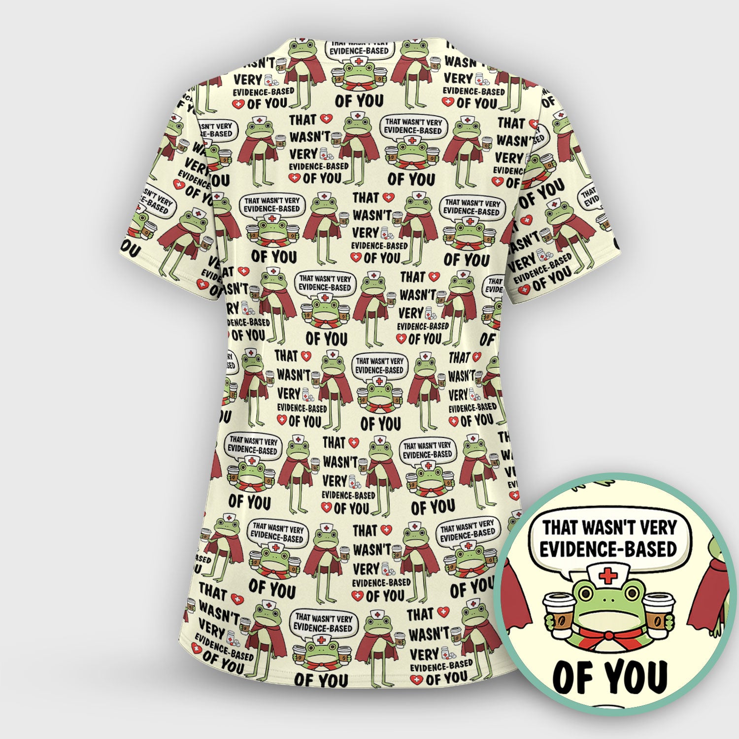 Funny Frog Nurse Quote Medical Pattern Scrub Top, Breathable Fabrics Nursing Uniform