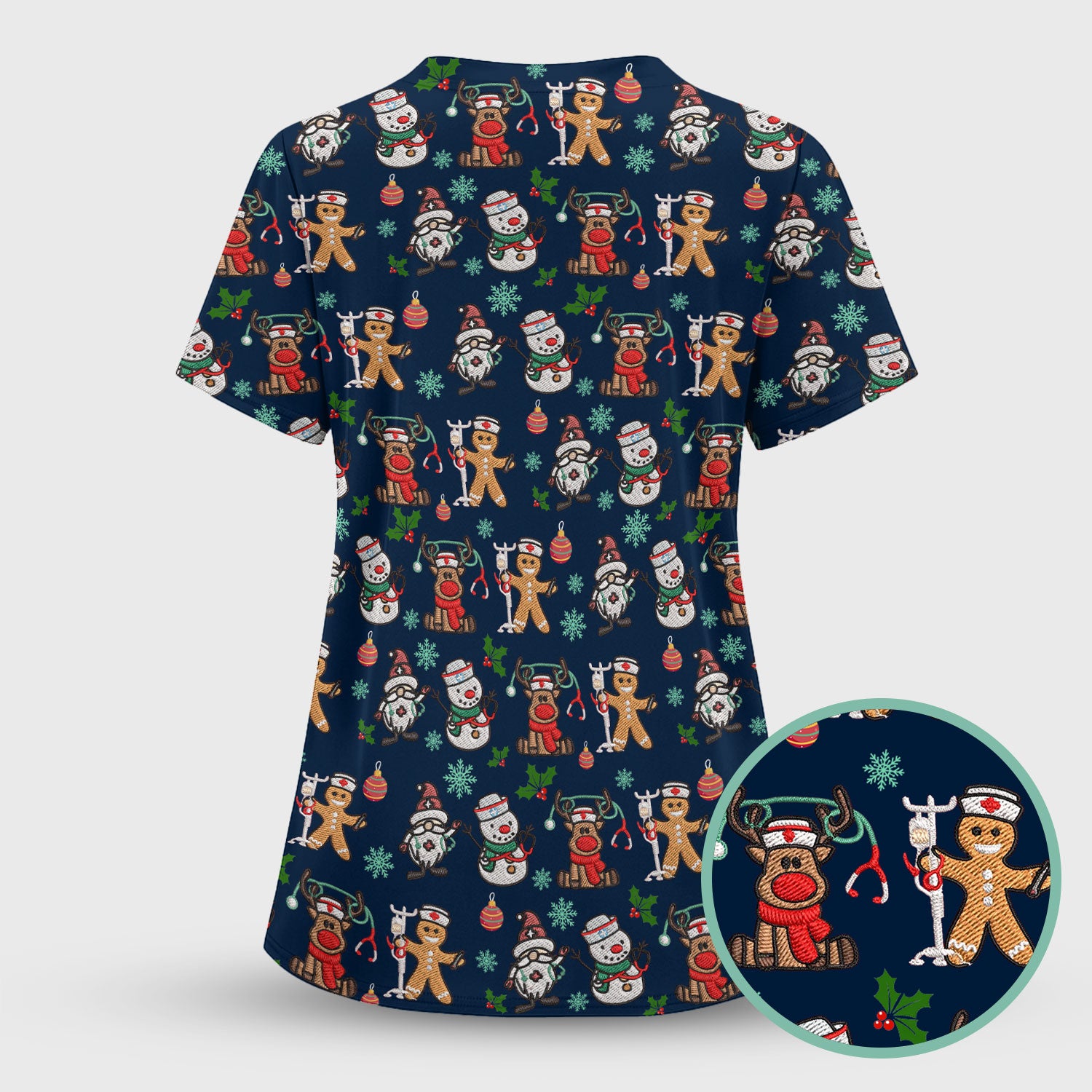 Reindeer Xmas Scrubs for Women - Gingerbread Cookies Shirts - Comfortable Scrubs for Nurses - Breathable Nursing Uniform