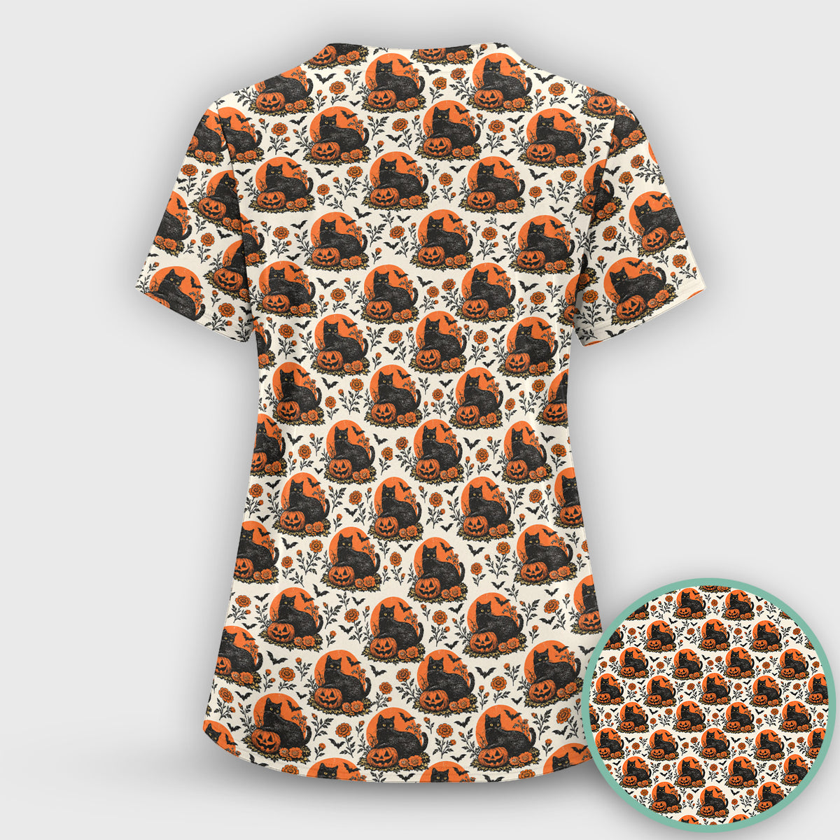 Halloween Black Cat Energy Pattern Scrub Top, Comfortable Scrubs for Nurses