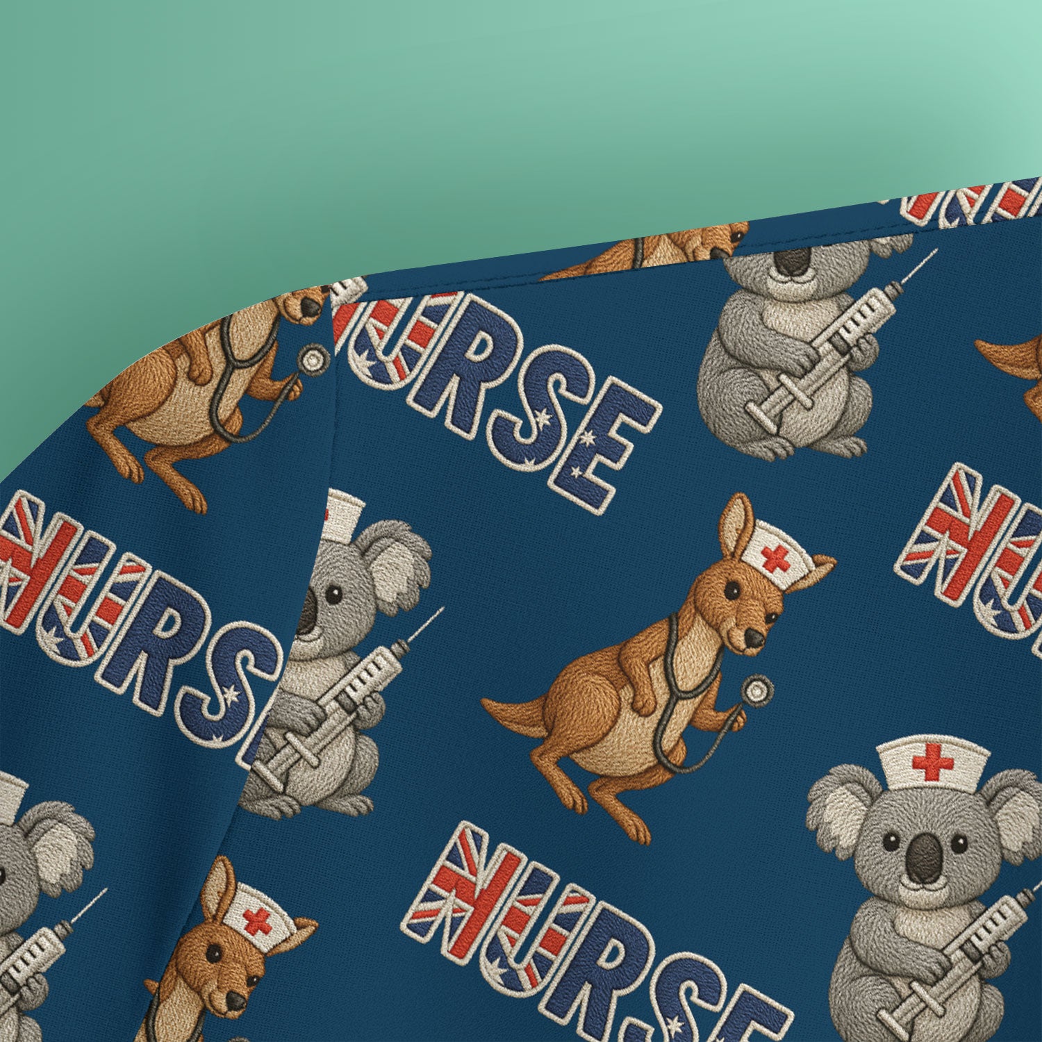 Cute Koala Kangaroo Scrub Top, Australian Nurse Pattern Shirt,  Breathable Fabrics Nursing Uniform