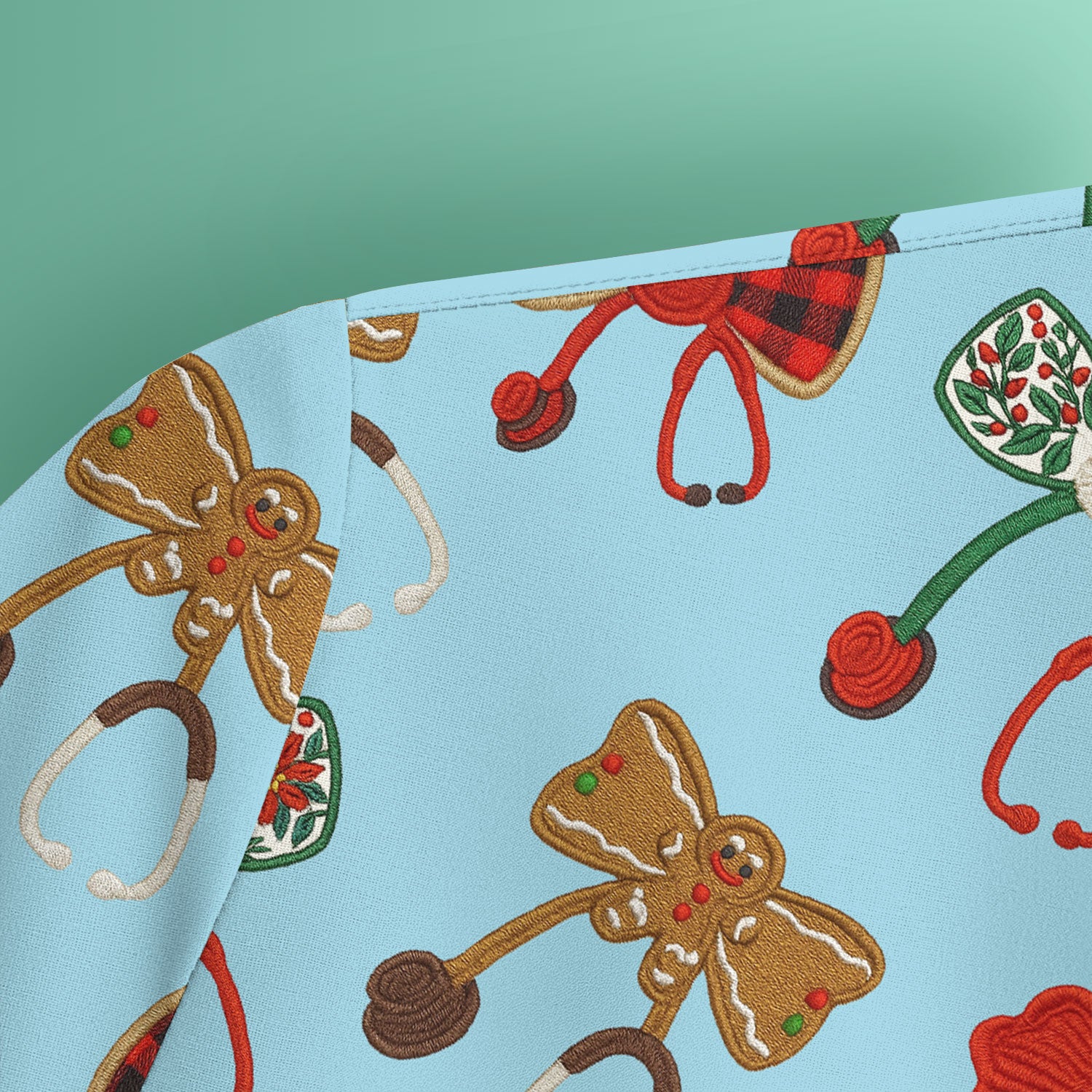 Christmas Stethoscope Bow Nurse Scrub Top, Xmas Pattern Scrub Shirt, Holiday Nursing Uniform