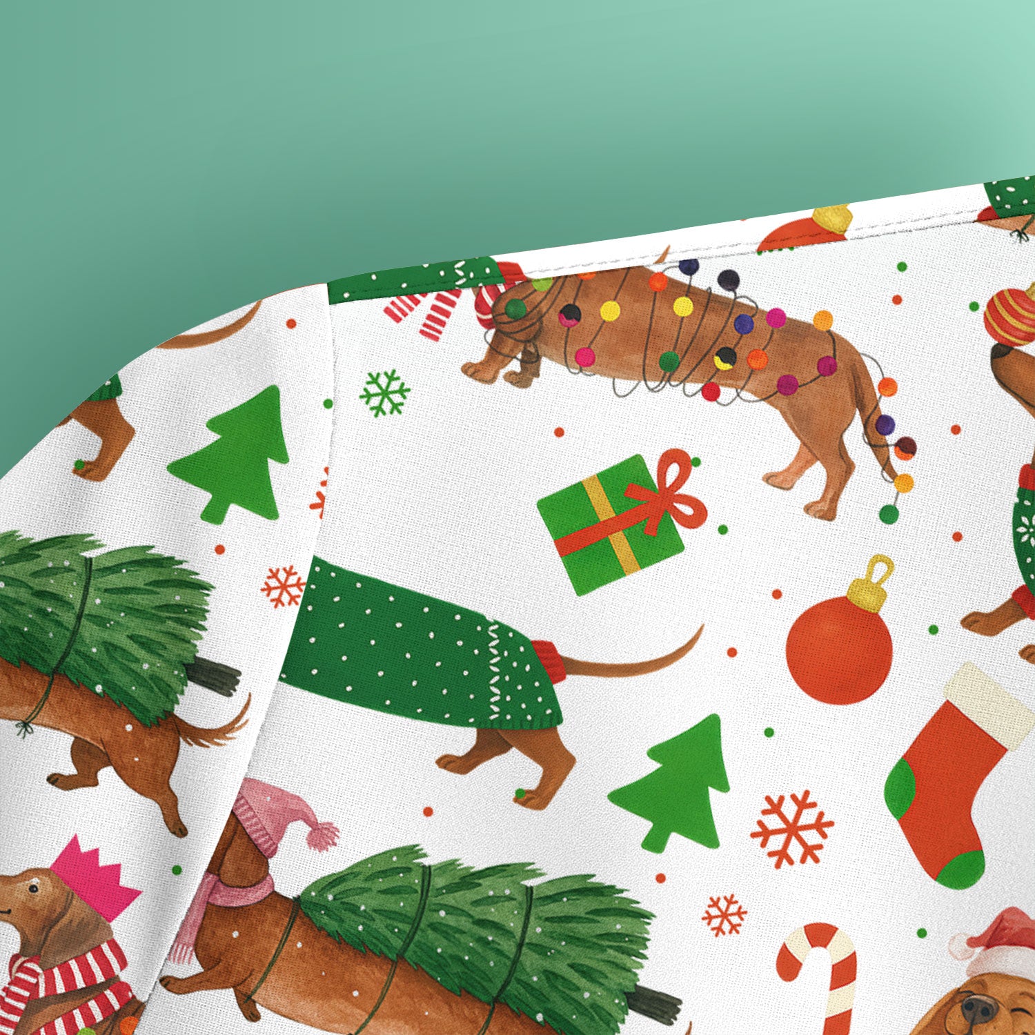 Christmas Dachshund Scrub Top - Funny Dog Scrub Shirt Multi Color - Holiday Medical Scrubs Gift for Nurse, CNA, RN, Doctor, Vet