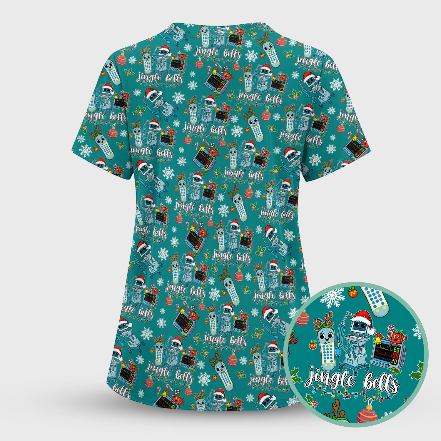 Jingle Bells Christmas Scrub Top - Funny Xmas Scrubs for Nurses - Breathable Fabrics Nursing Uniform for RN CNA LPN