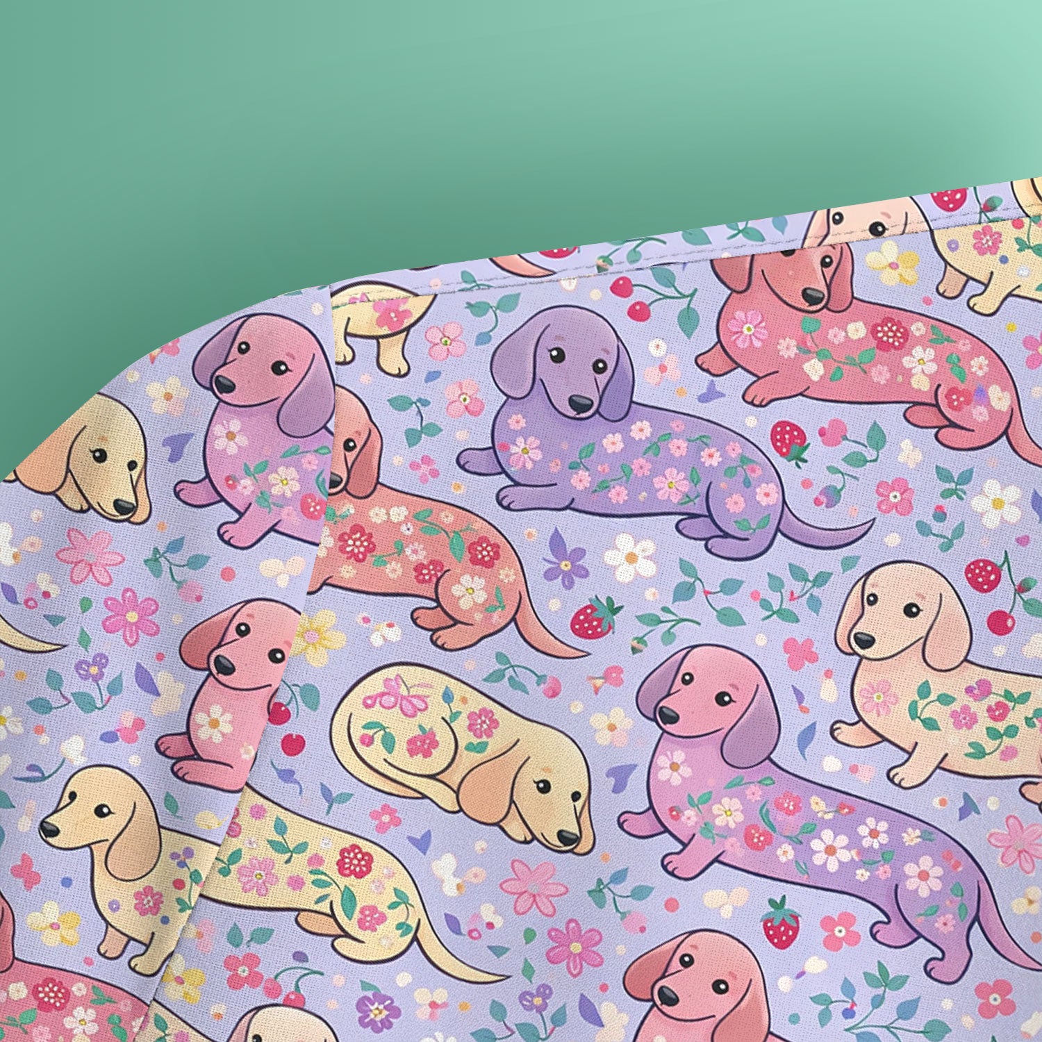 Cute Dachshund Floral Pattern Scrub Top, Comfortable Scrubs For Nurses