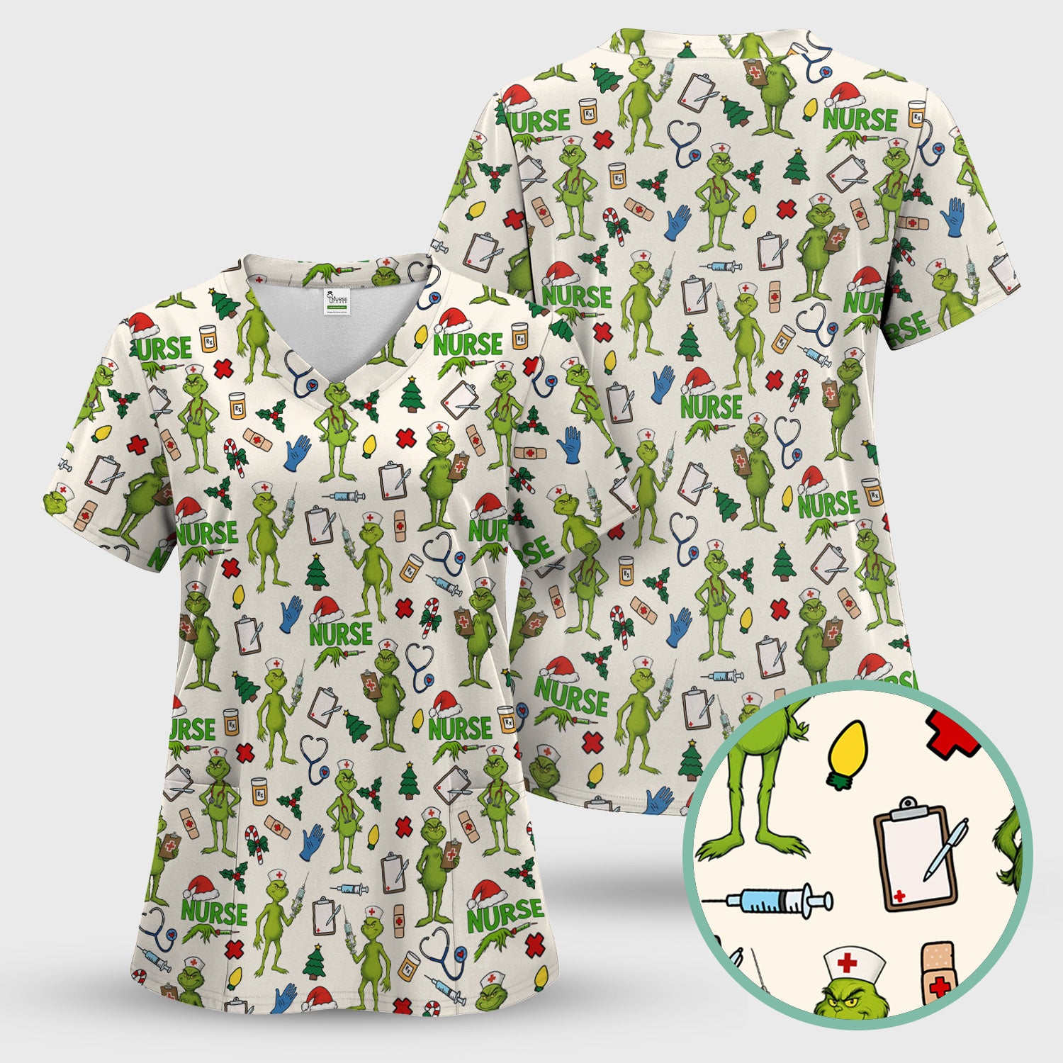 Funny Grinch Nurse Scrub Top - Christmas Holiday Medical Shirt - Multiple Color Options CNA RN LPN Gift