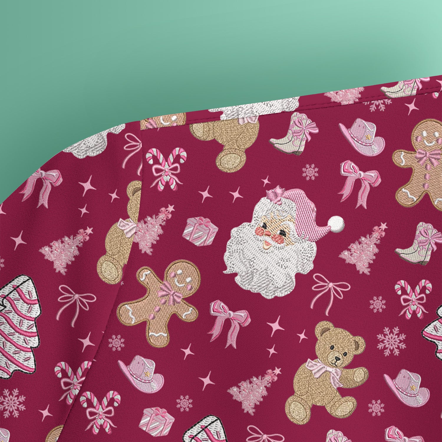 Pink Christmas Santa Gingerbread Scrub Top, Cute Holiday Medical Pattern Shirt, Breathable Fabrics Nursing Uniform