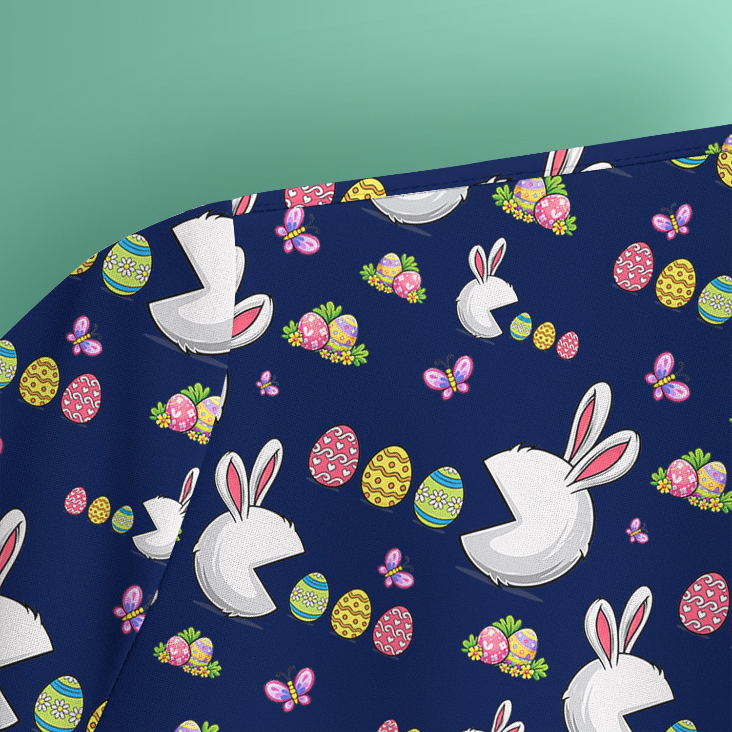Easter Bunny and Colorful Eggs Print Scrub Top, Breathable Fabrics Nursing Uniform