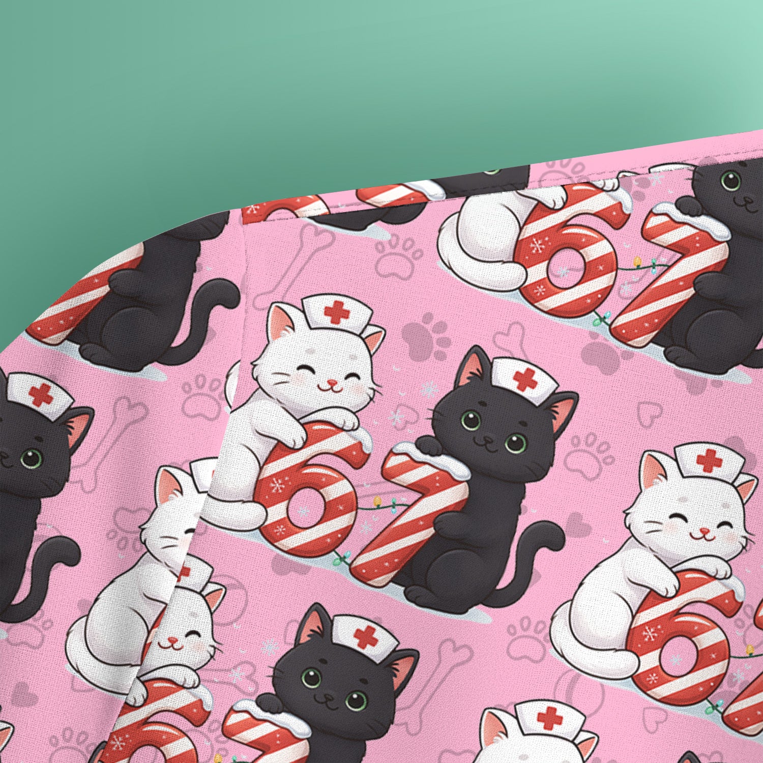 Xmas Cat Pattern Scrub Top, Christmas Nurse Six Seven With Cat Scrub Shirt, Breathable Fabrics Nursing Uniform